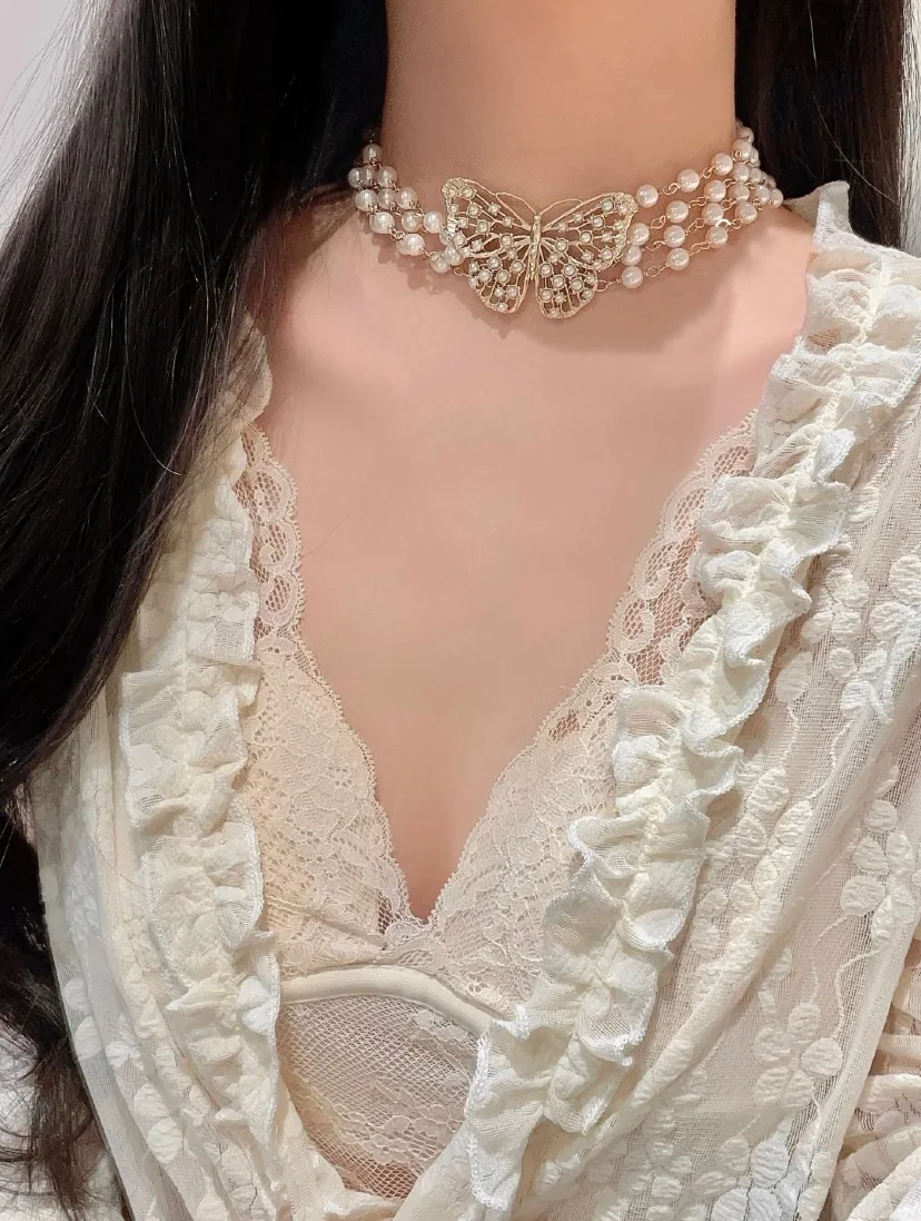 디올 멀티 레이어 진주 나비 목걸이 상세 이미지 2