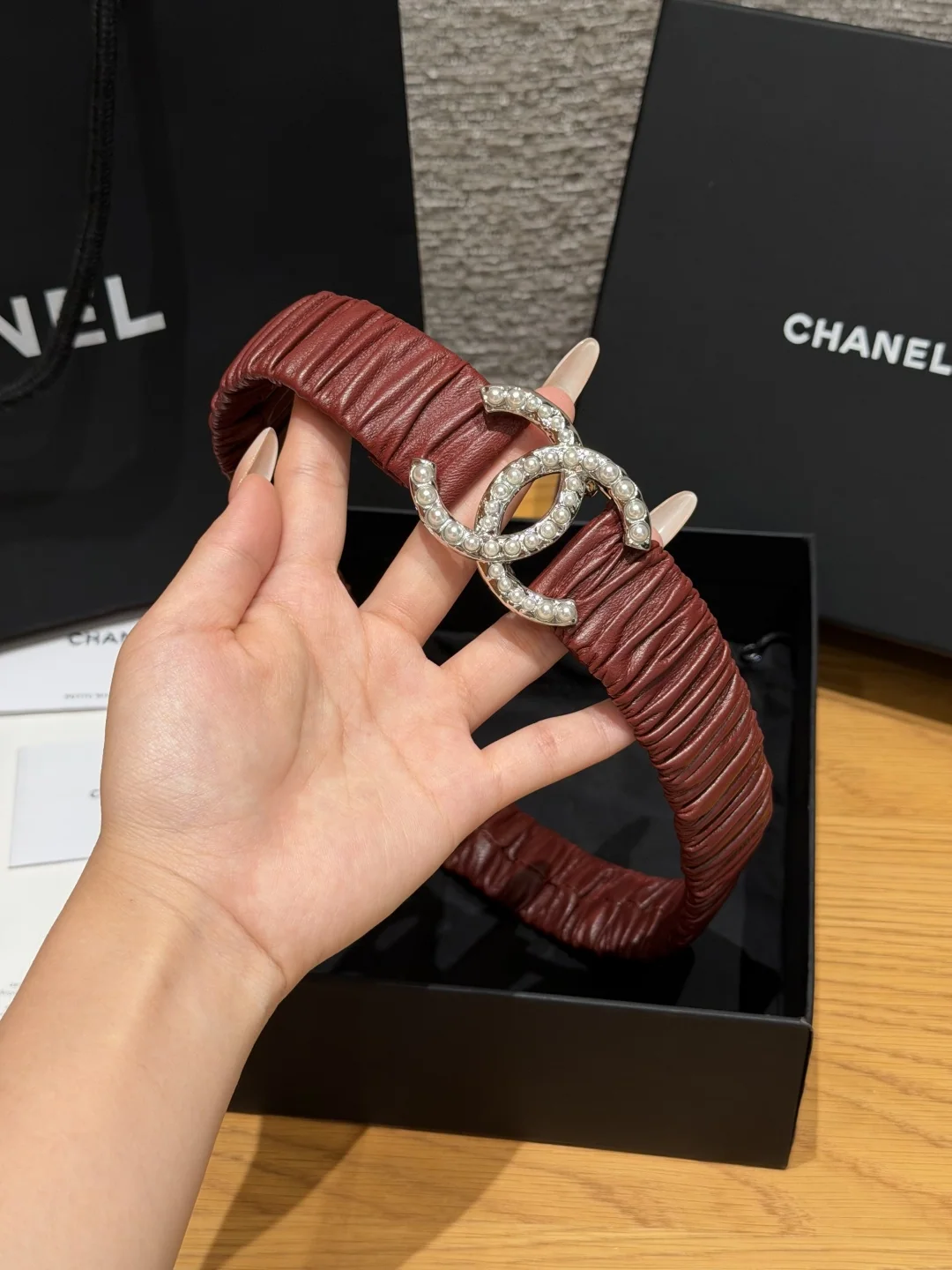 샤넬 프릴 램스킨 진주 더블 C 허리벨트 상세 이미지 2