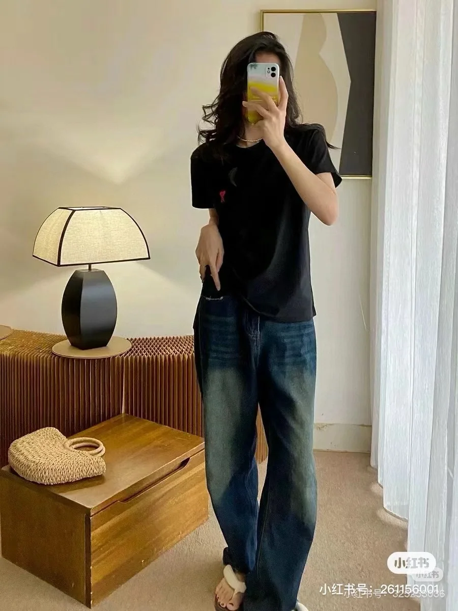 아미 하트 자수 크루넥 여성 반팔 티셔츠 상세 이미지 8