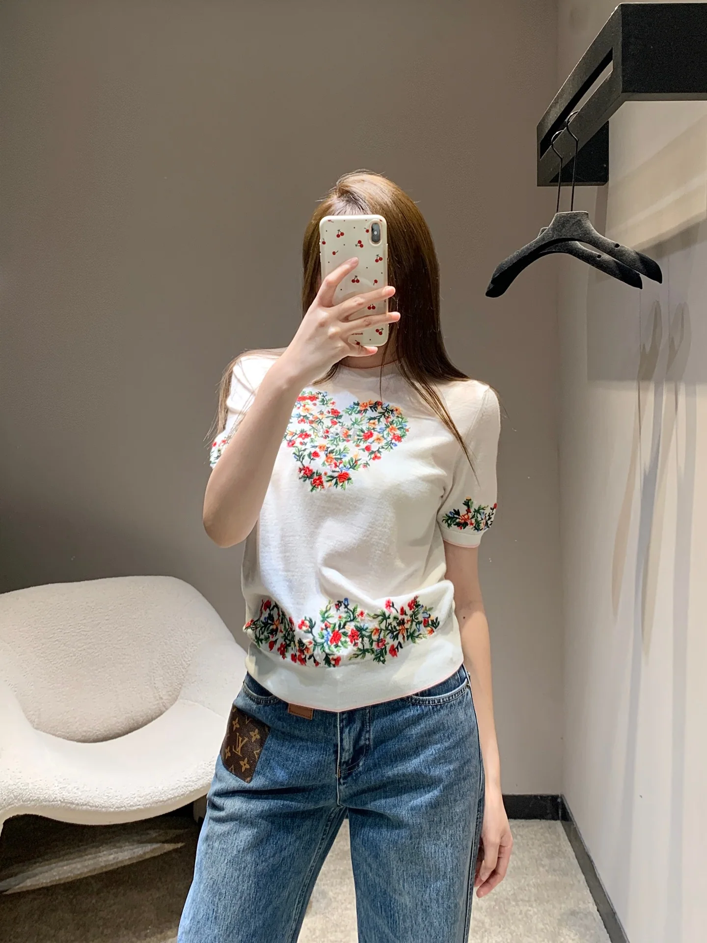 디올 꽃무늬 자수 울 반팔 니트 26 SS 상세 이미지 1
