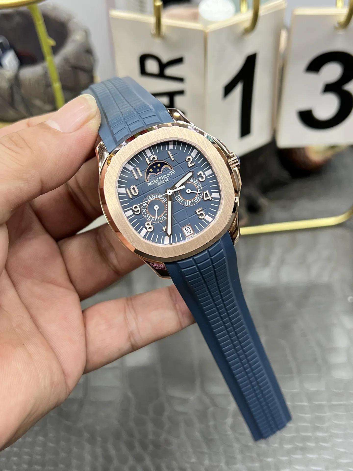 파텍필립 아쿠아넛 5261 R 다이아 자동 블루 다이얼 로즈골드 3 K 공장 레플리카 43970 Patek Philippe 상세 이미지 9