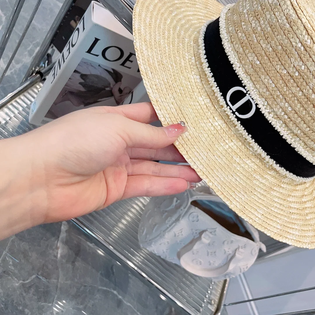 디올 CD 로고 밀짚 플랫캡 상세 이미지 2
