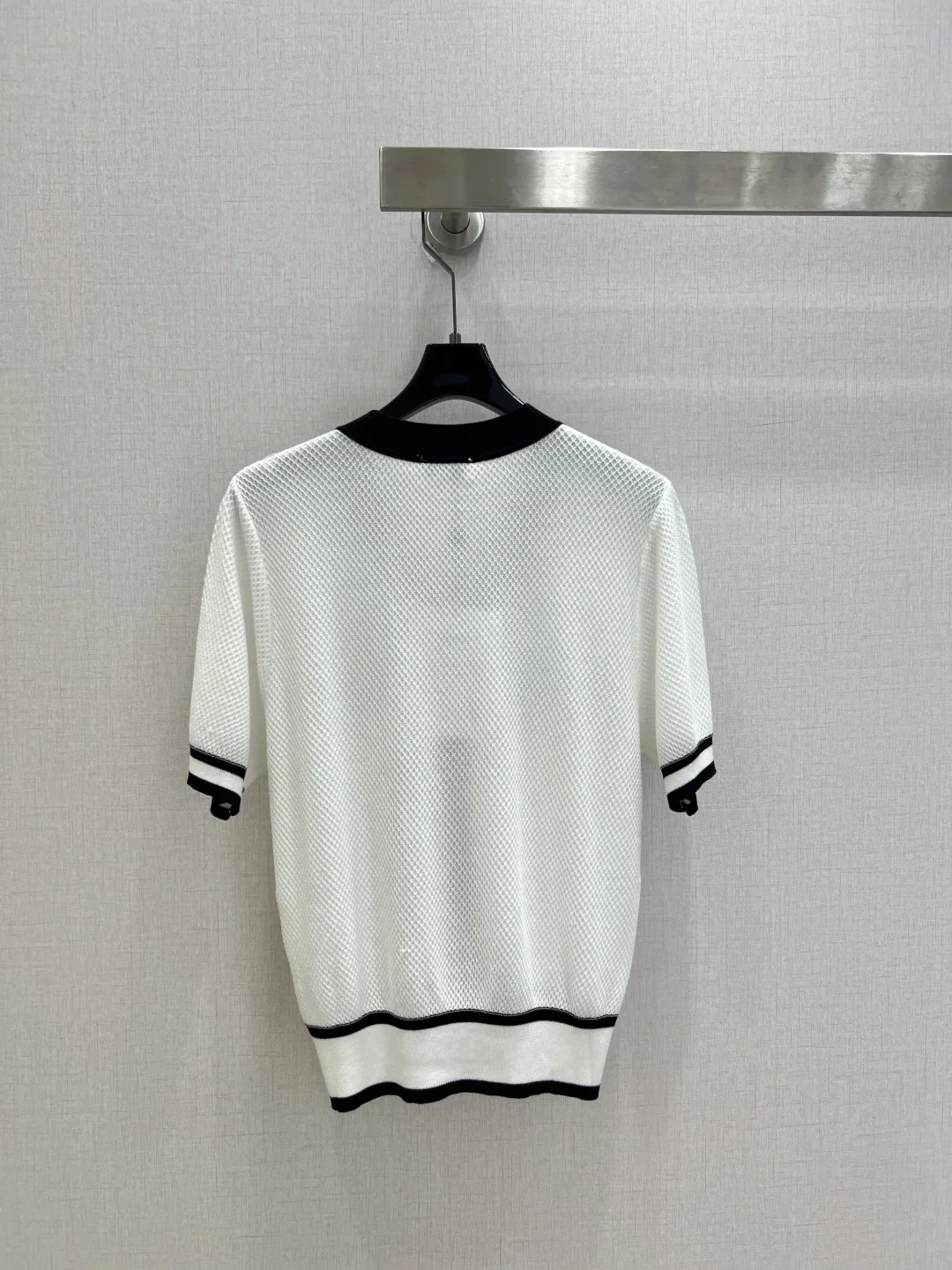 샤넬 컬러블록 V넥 니트 카디건 반팔 상세 이미지 9