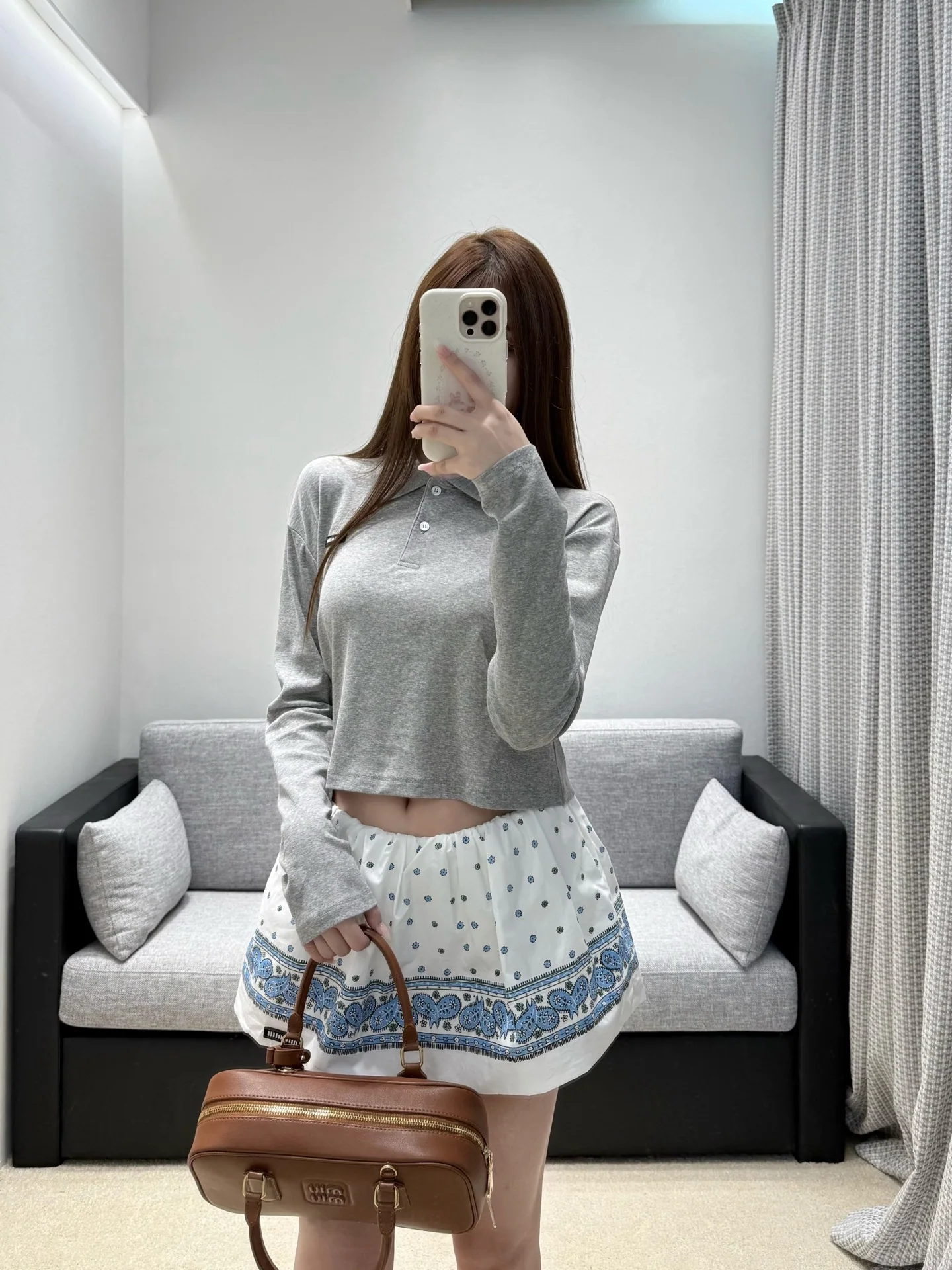 미우미우 크롭 반팔 릴렉스 폴로 탑 상세 이미지 1