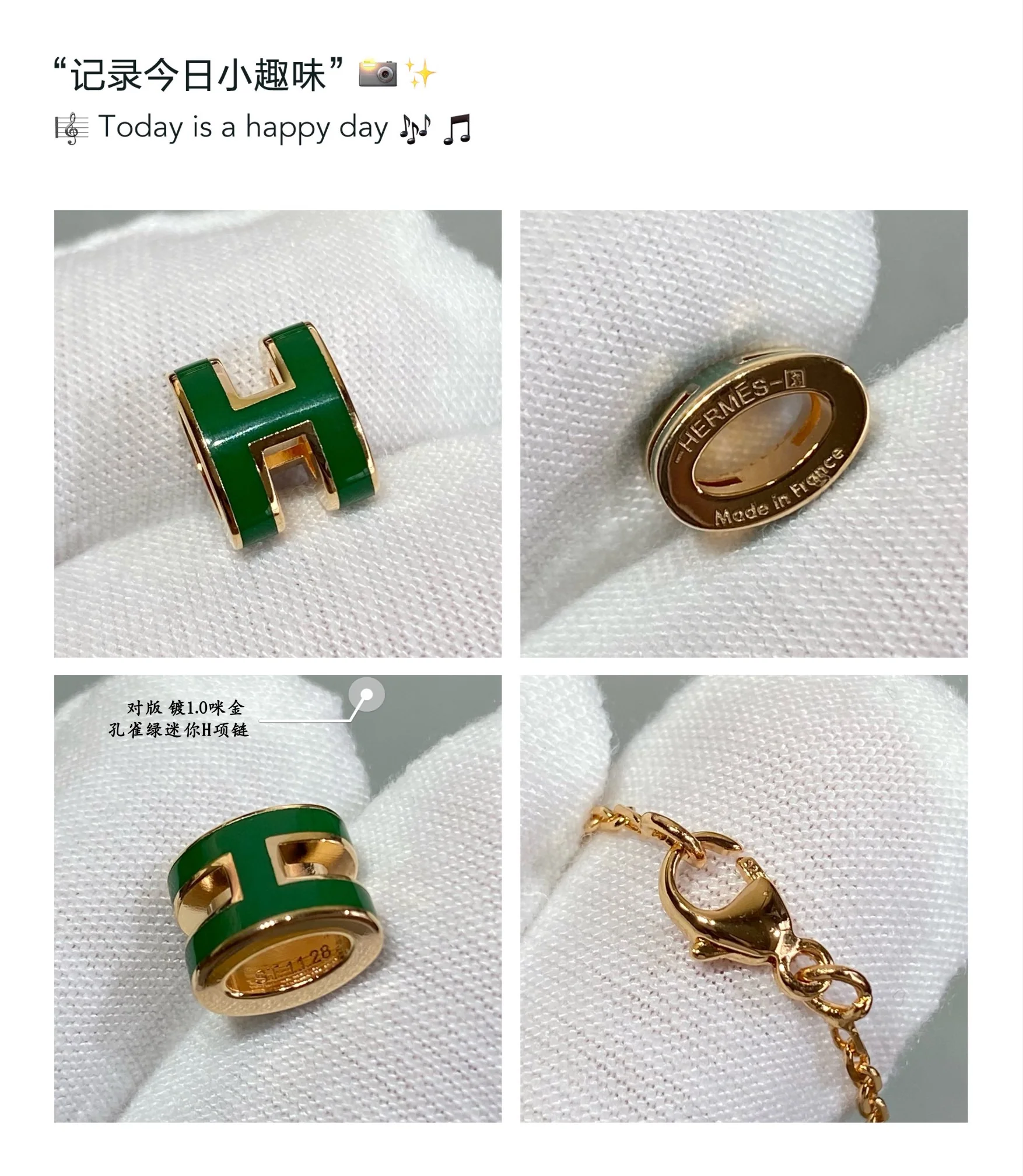 에르메스 피콕 그린 미니 H 에나멜 목걸이 상세 이미지 8
