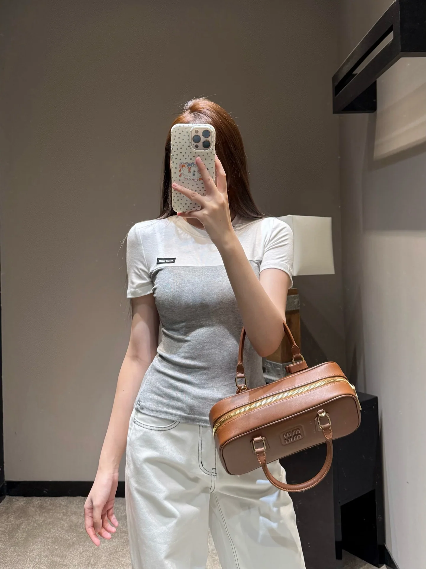 미우미우 컬러 블록 코튼 반팔 티셔츠 상세 이미지 1