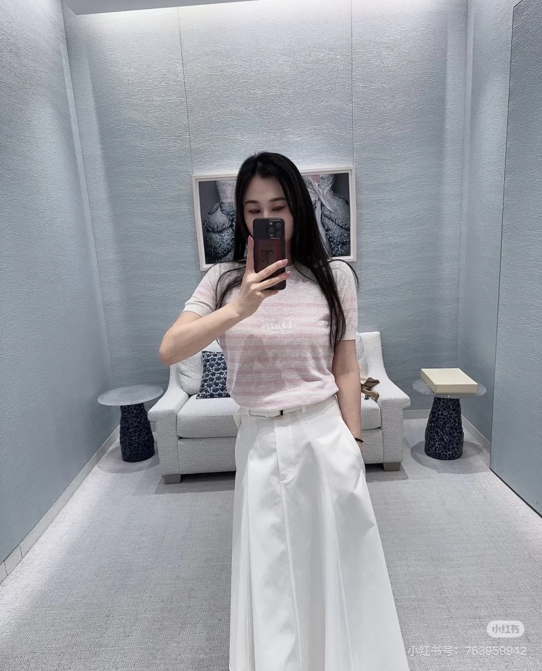 디올 린넨 혼방 스트라이프 니트 반팔 티셔츠 상세 이미지 4