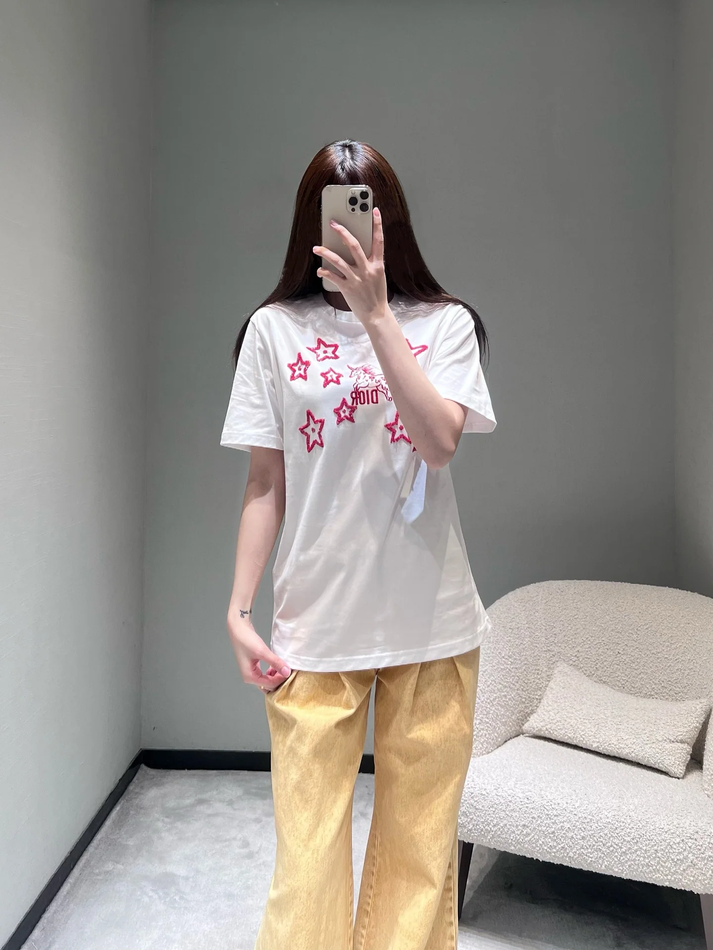 디올 별과 유니콘 자수 여성 반팔 티셔츠 상세 이미지 9