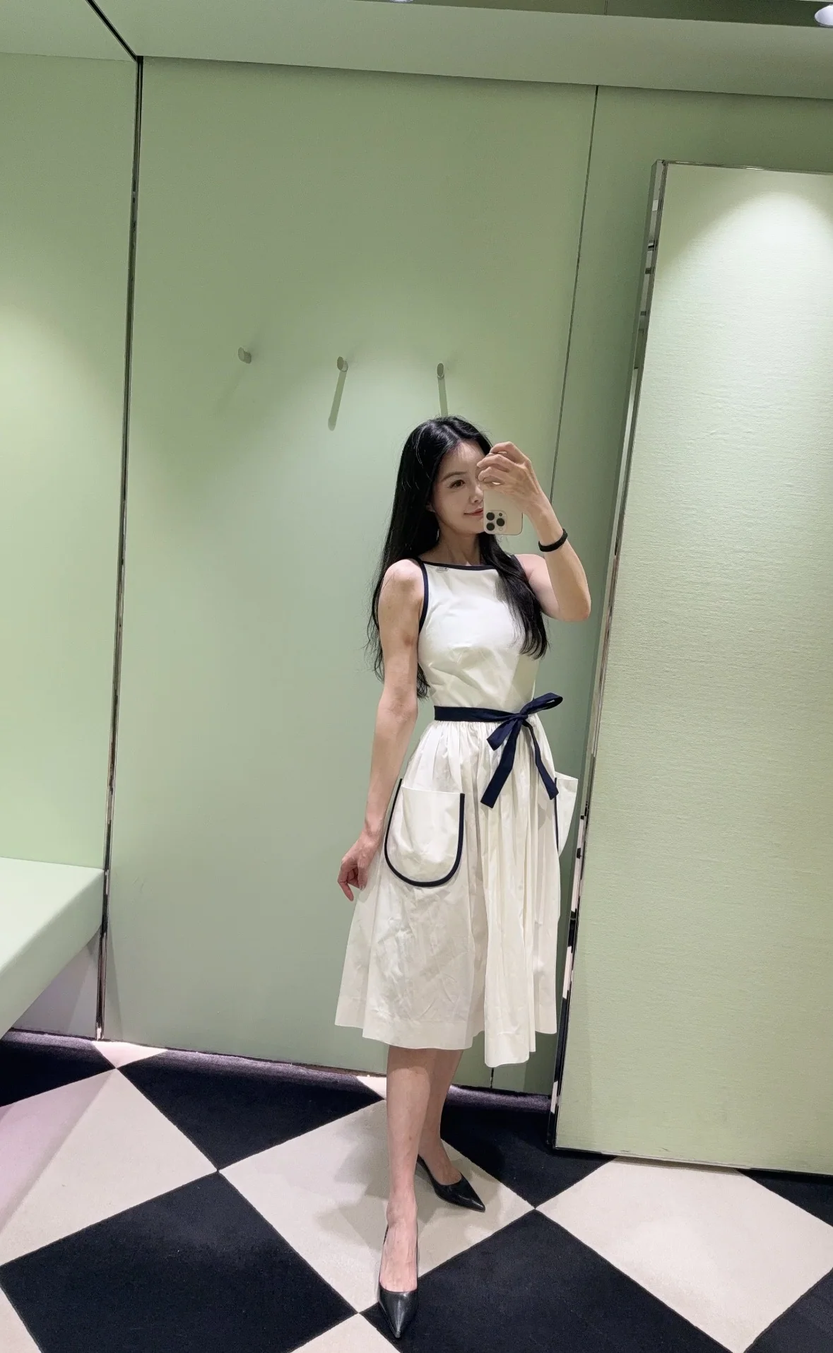 프라다 네이비 블록 슬립 원피스 상세 이미지 4