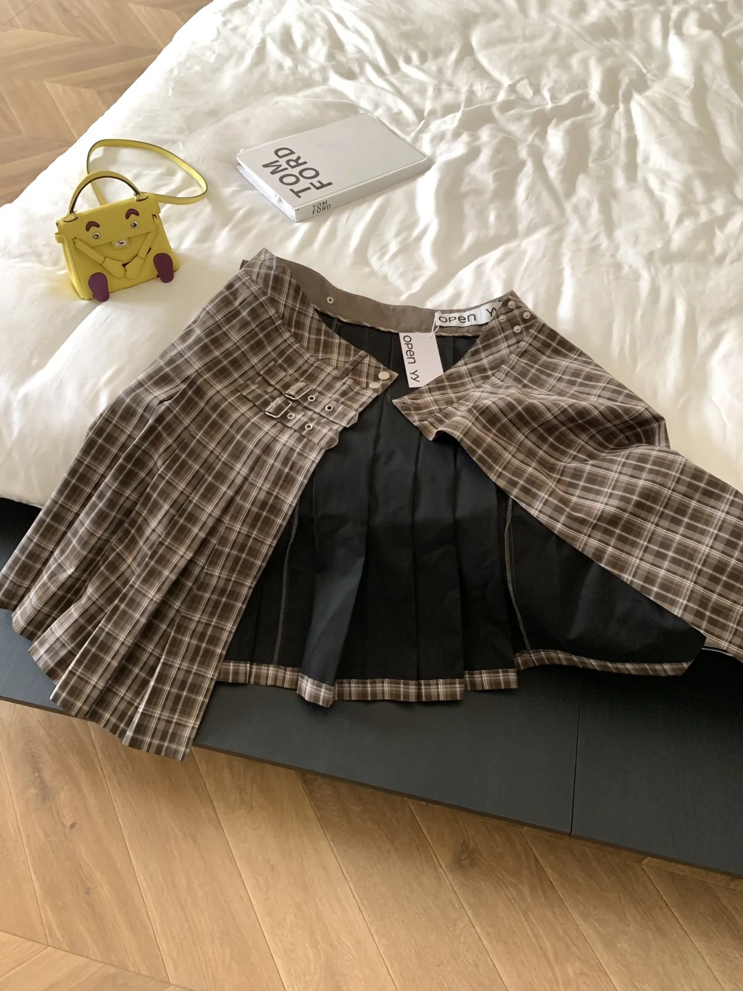 스커트 여성 브라운 체크 플리츠 스커트 상세 이미지 4