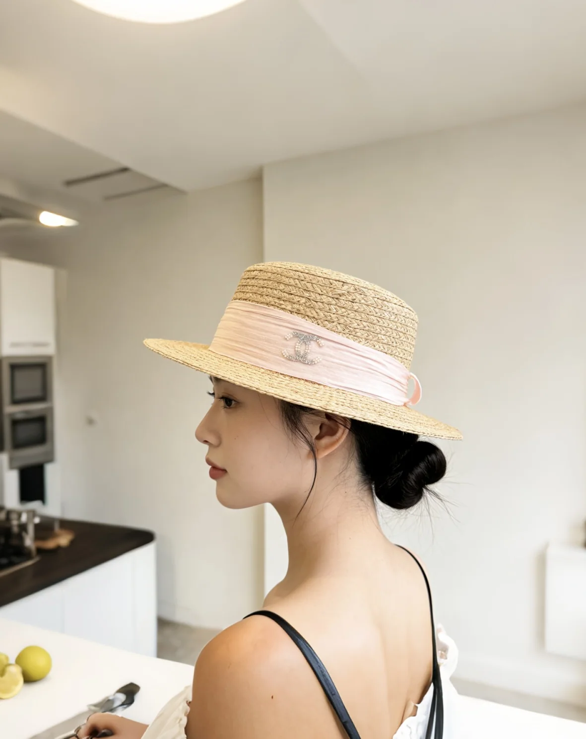 샤넬 내추럴 스트로 플랫톱 모자 상세 이미지 1