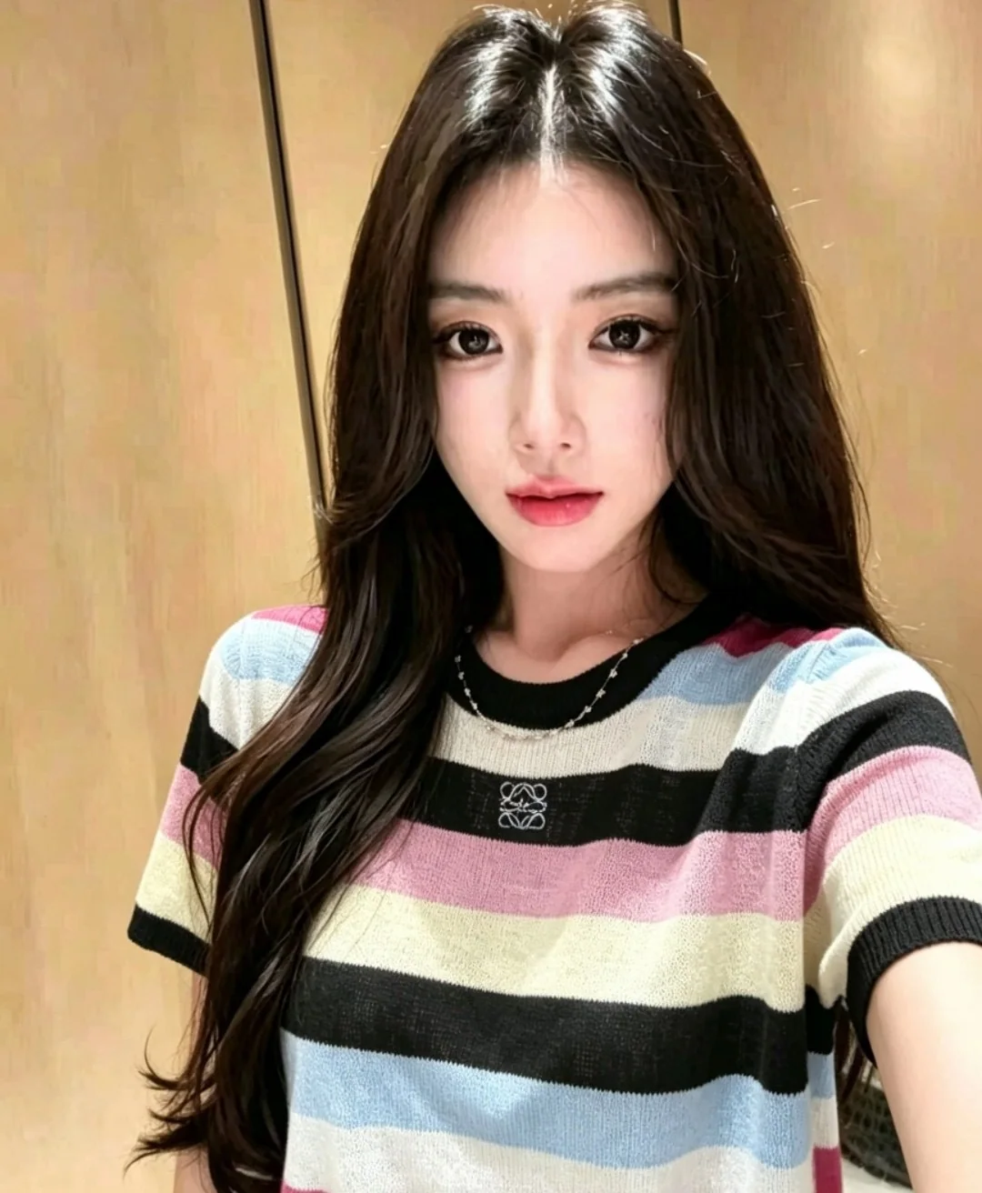 로에베 스트라이프 패턴 울 반팔 스웨터 상세 이미지 1