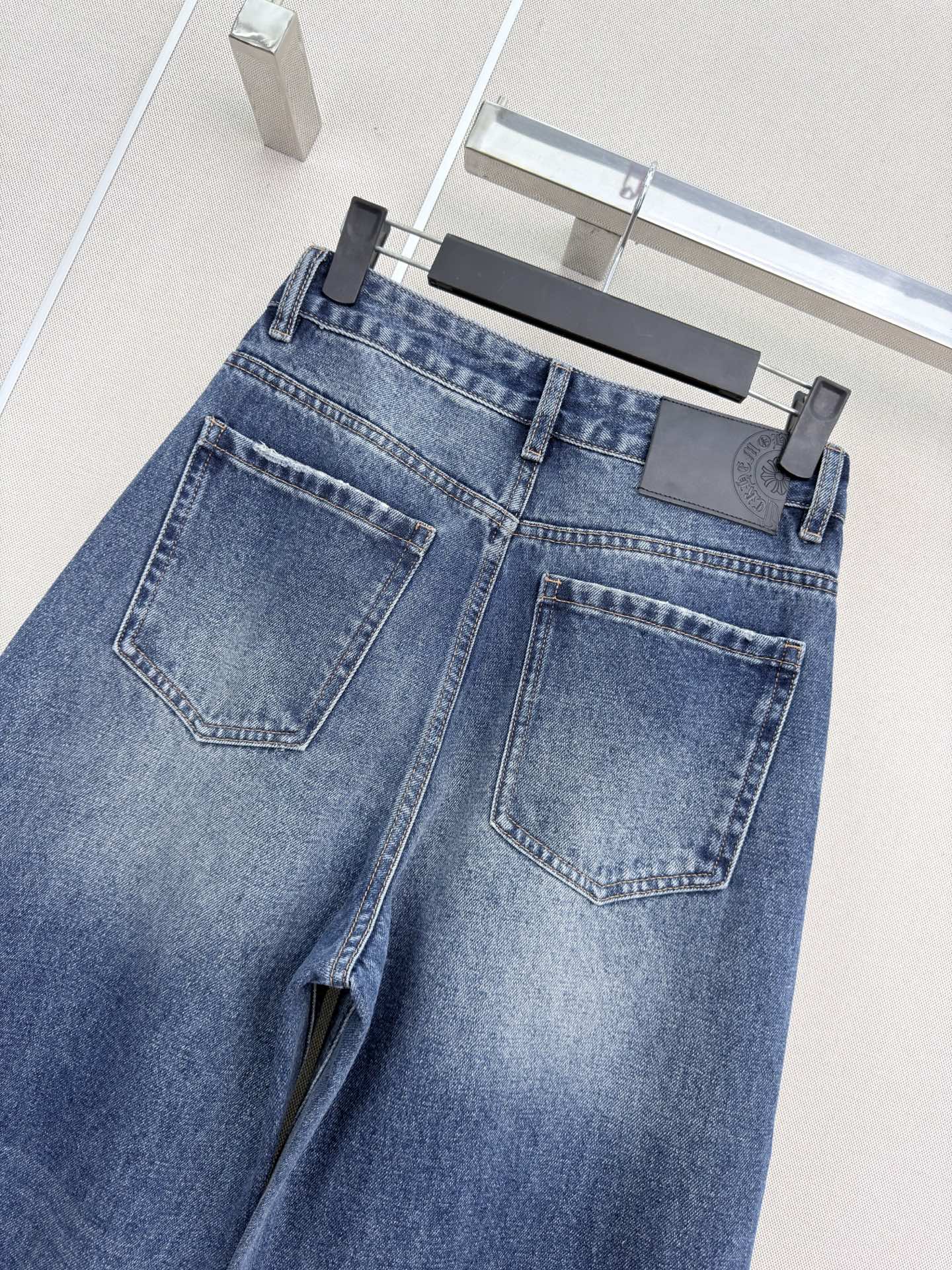 크롬하츠 레더 크로스 커브 블레이드 데님 와이드 팬츠 상세 이미지 6