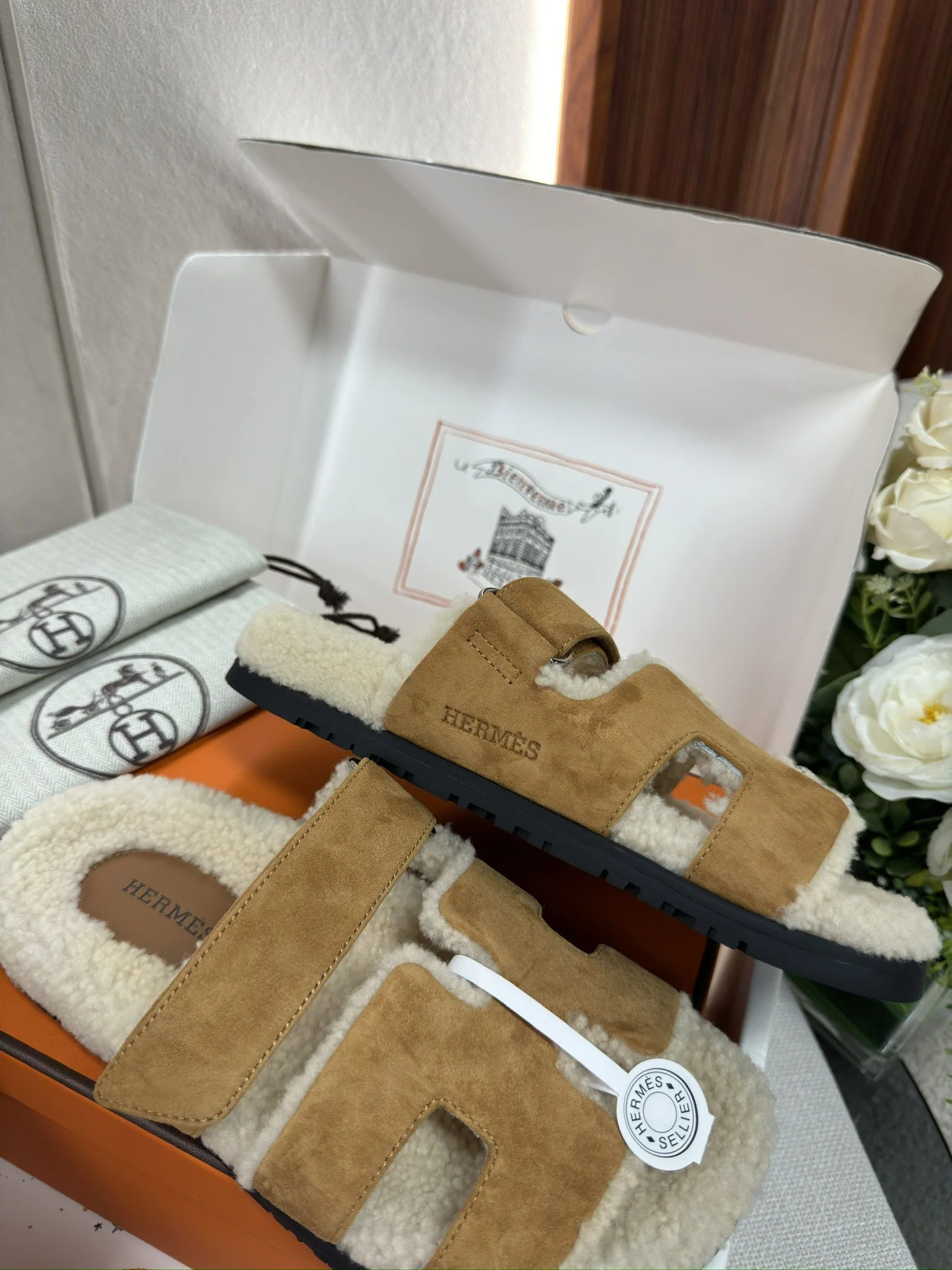 에르메스 퍼 라이닝 스웨이드 슬리퍼 상세 이미지 5