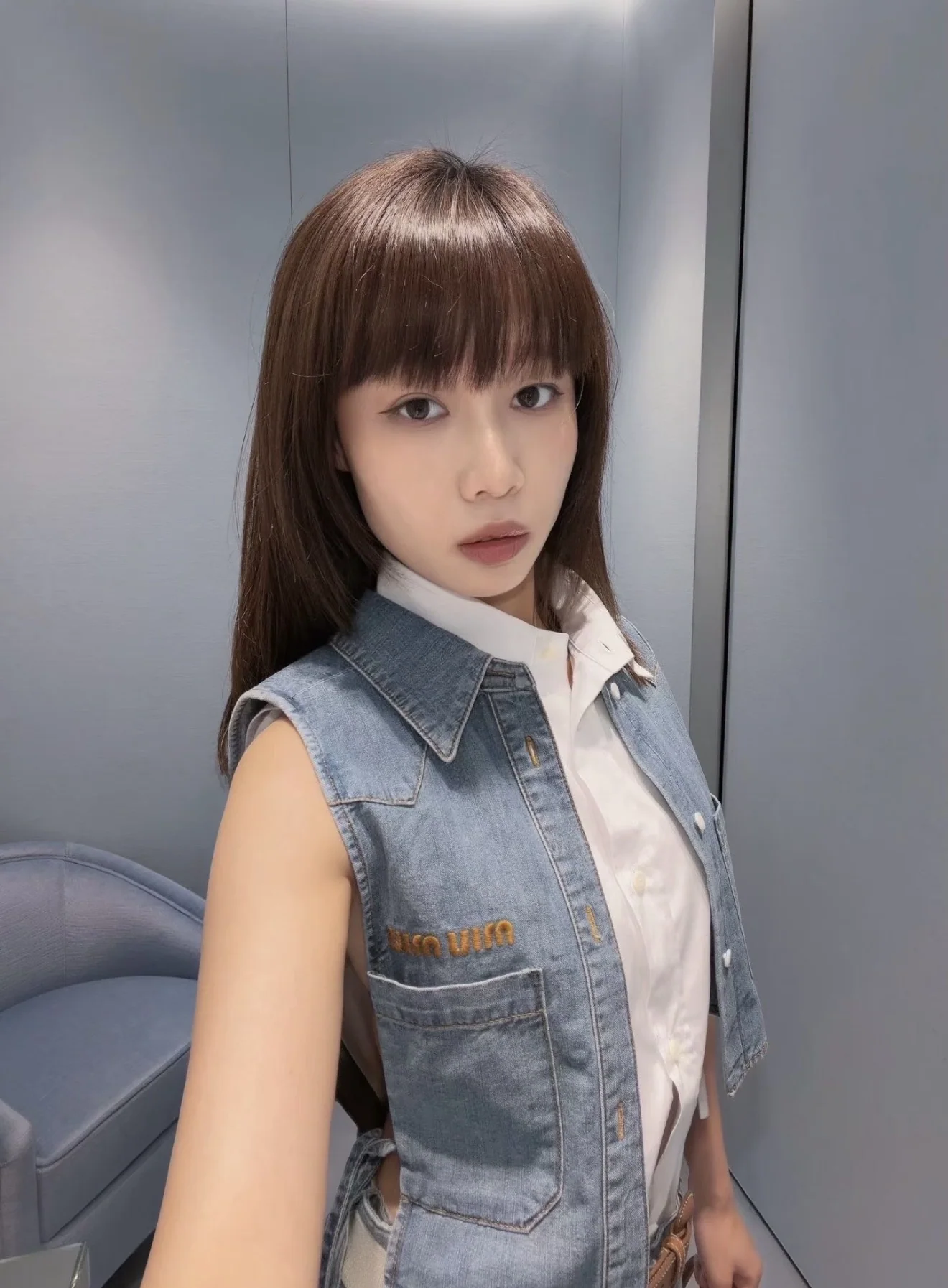 미우미우 데님 베스트 여성 민소매 상세 이미지 1