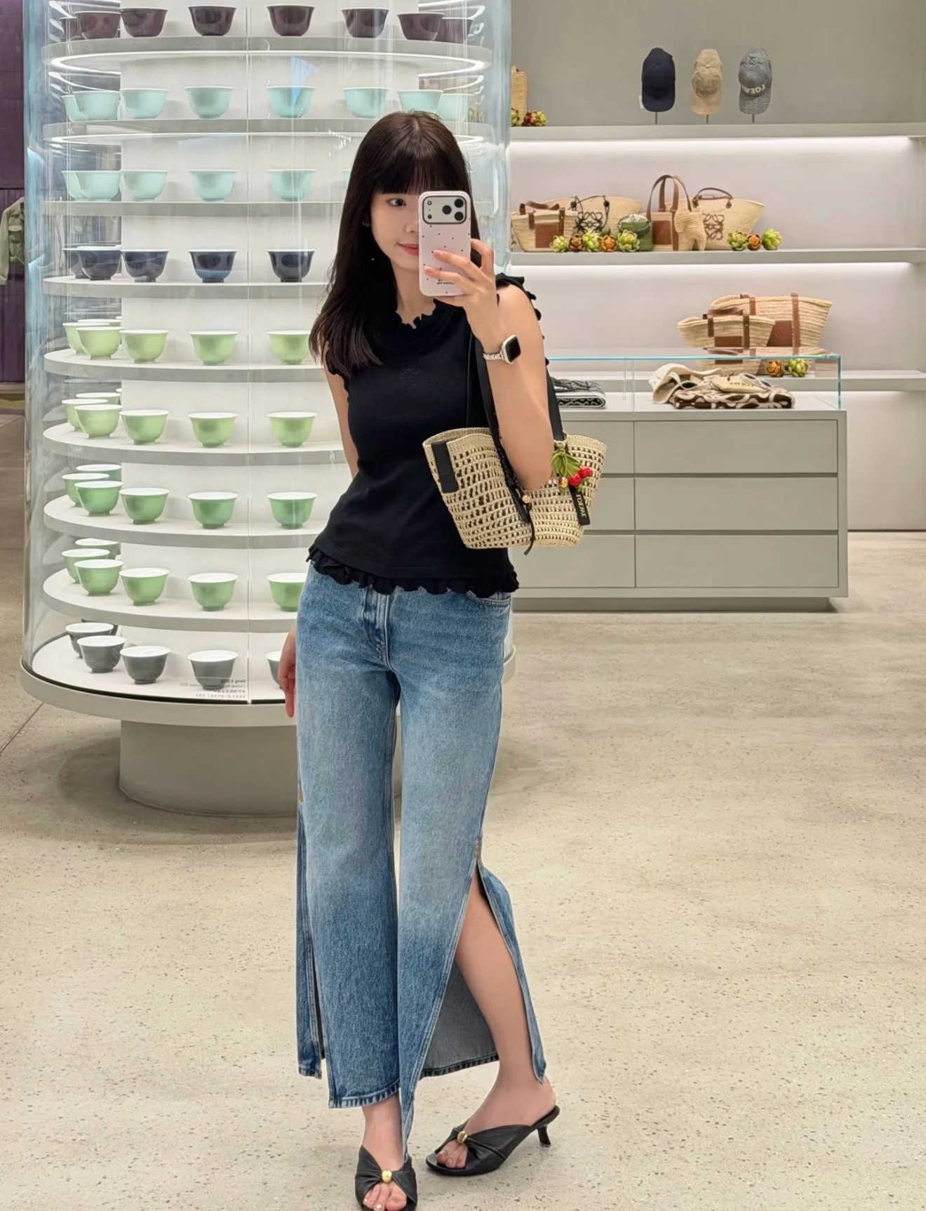로에베 사이드 슬릿 면 여성 바지 상세 이미지 5
