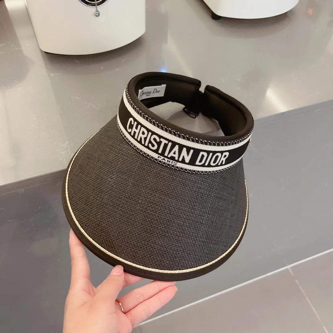 디올 로고 웨빙 밀짚 바이저 캡 상세 이미지 2