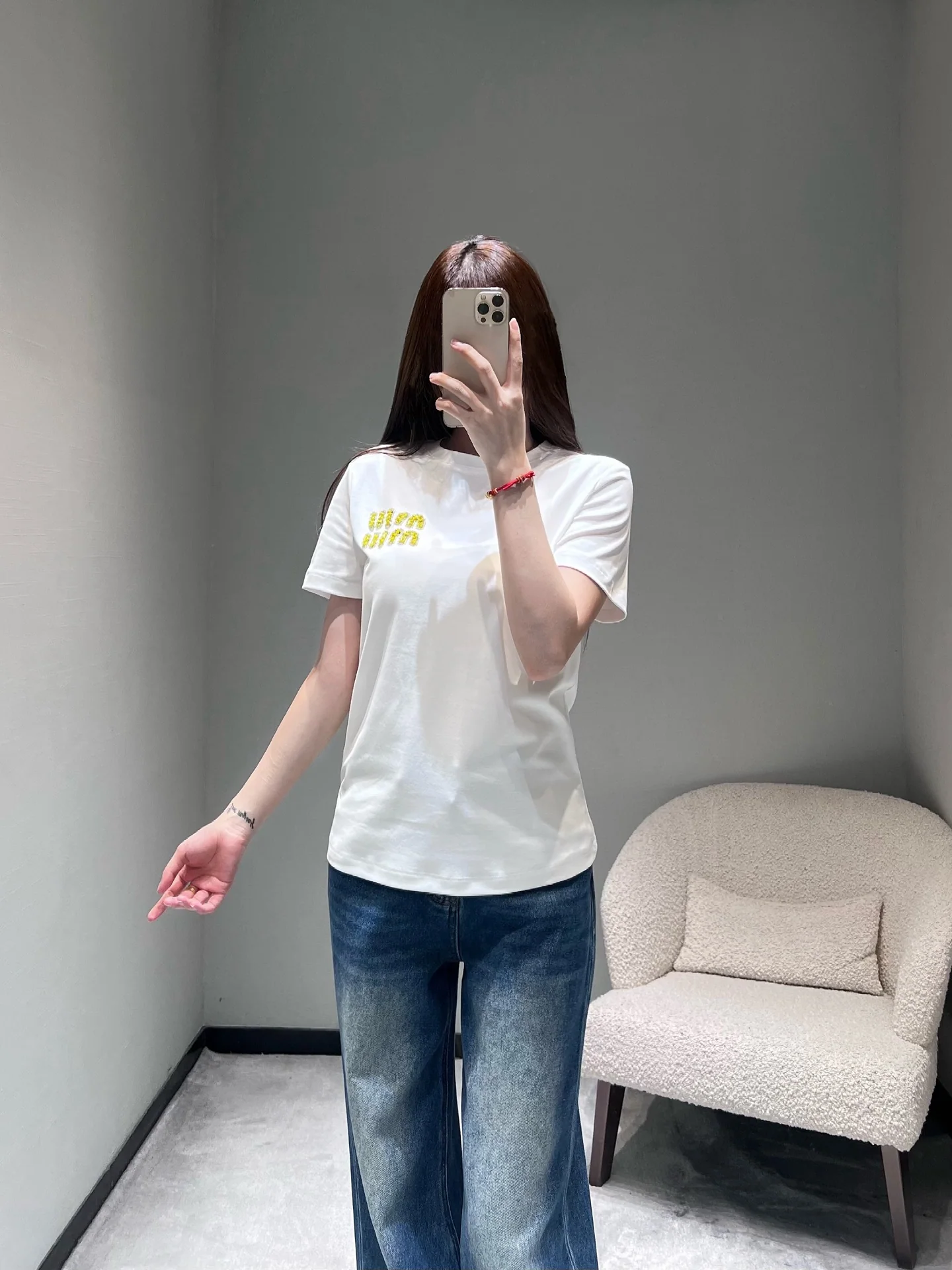 미우미우 레터 라인스톤 반팔 티셔츠 26 SS 상세 이미지 9