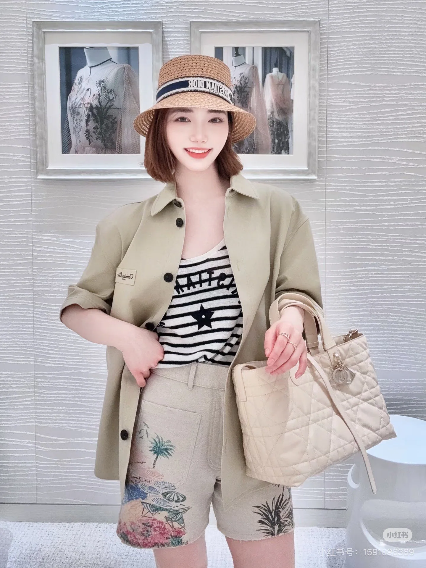 디올 프린트 데님 재킷 반바지 세트 상세 이미지 6