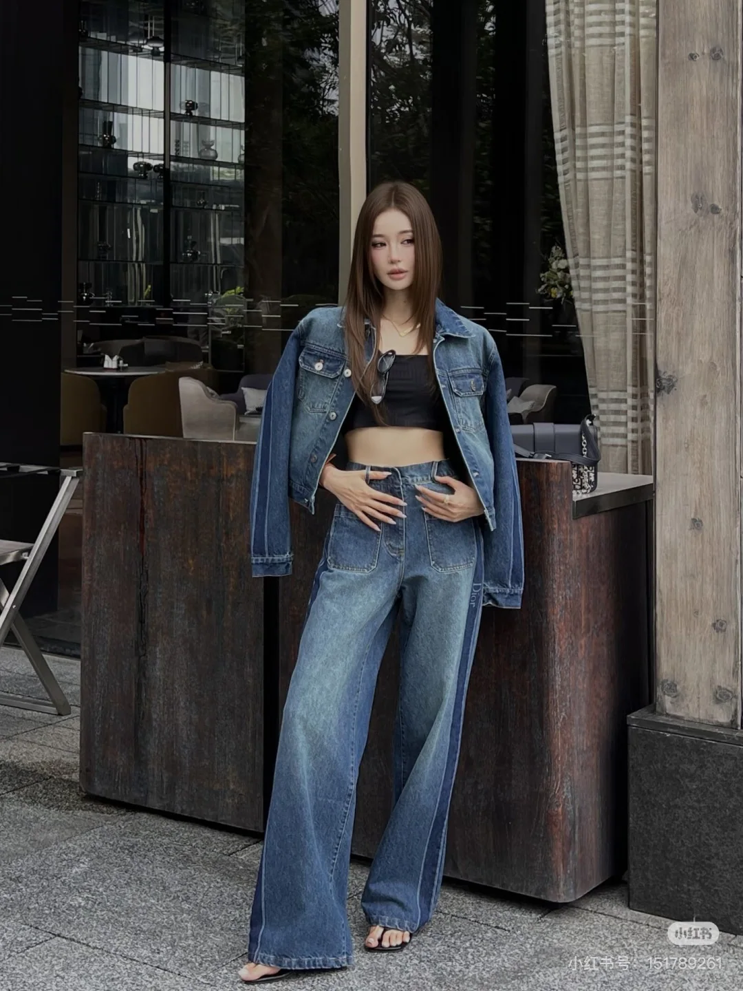 디올 컬러블록 레터 데님 자켓 상세 이미지 6