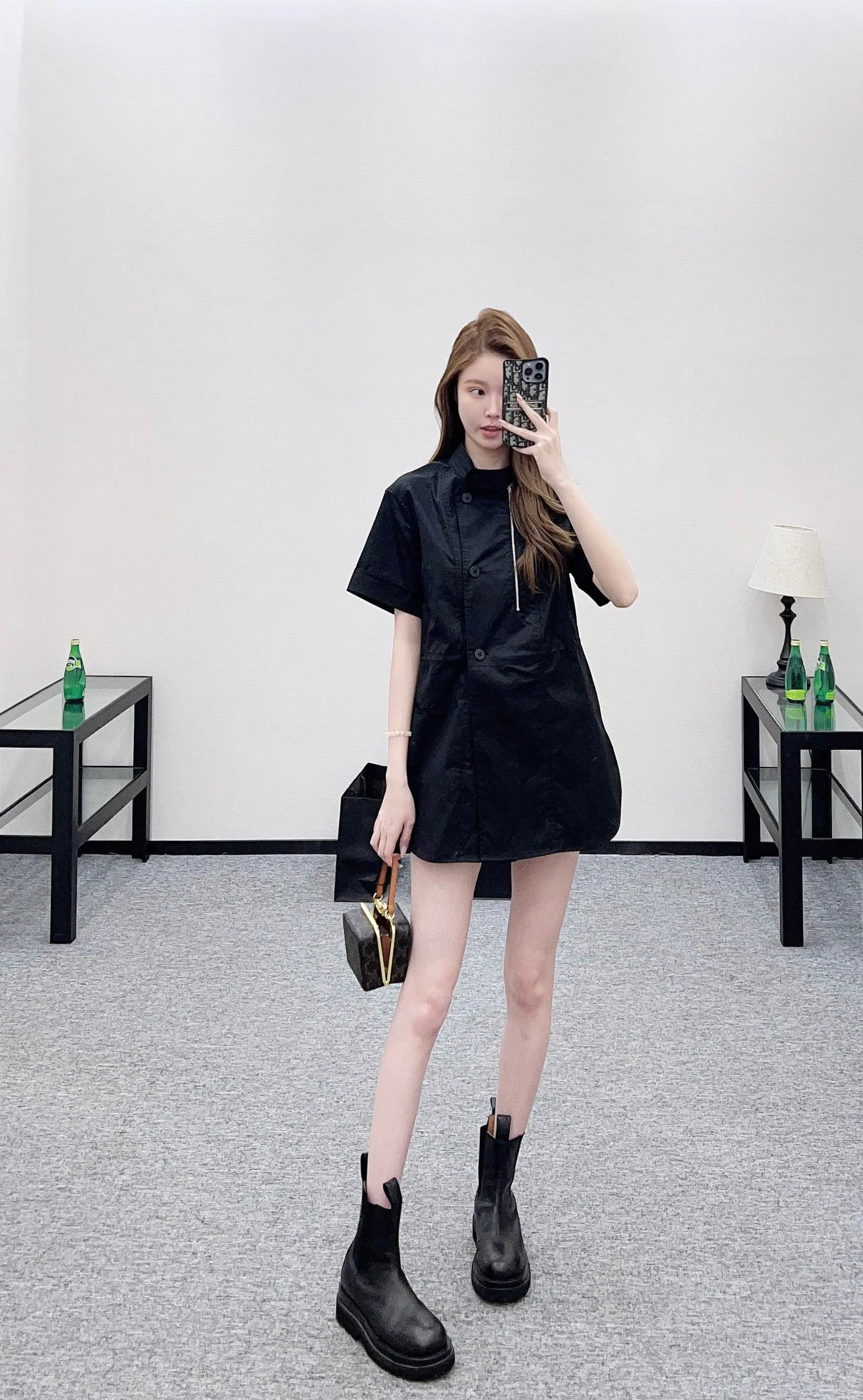 에르메스 스탠드 카라 반소매 코튼 원피스 상세 이미지 5