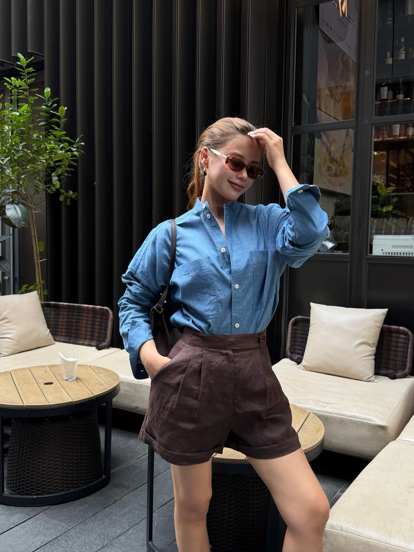 로로피아나 스탠드 카라 데님 여성 셔츠 상세 이미지 4