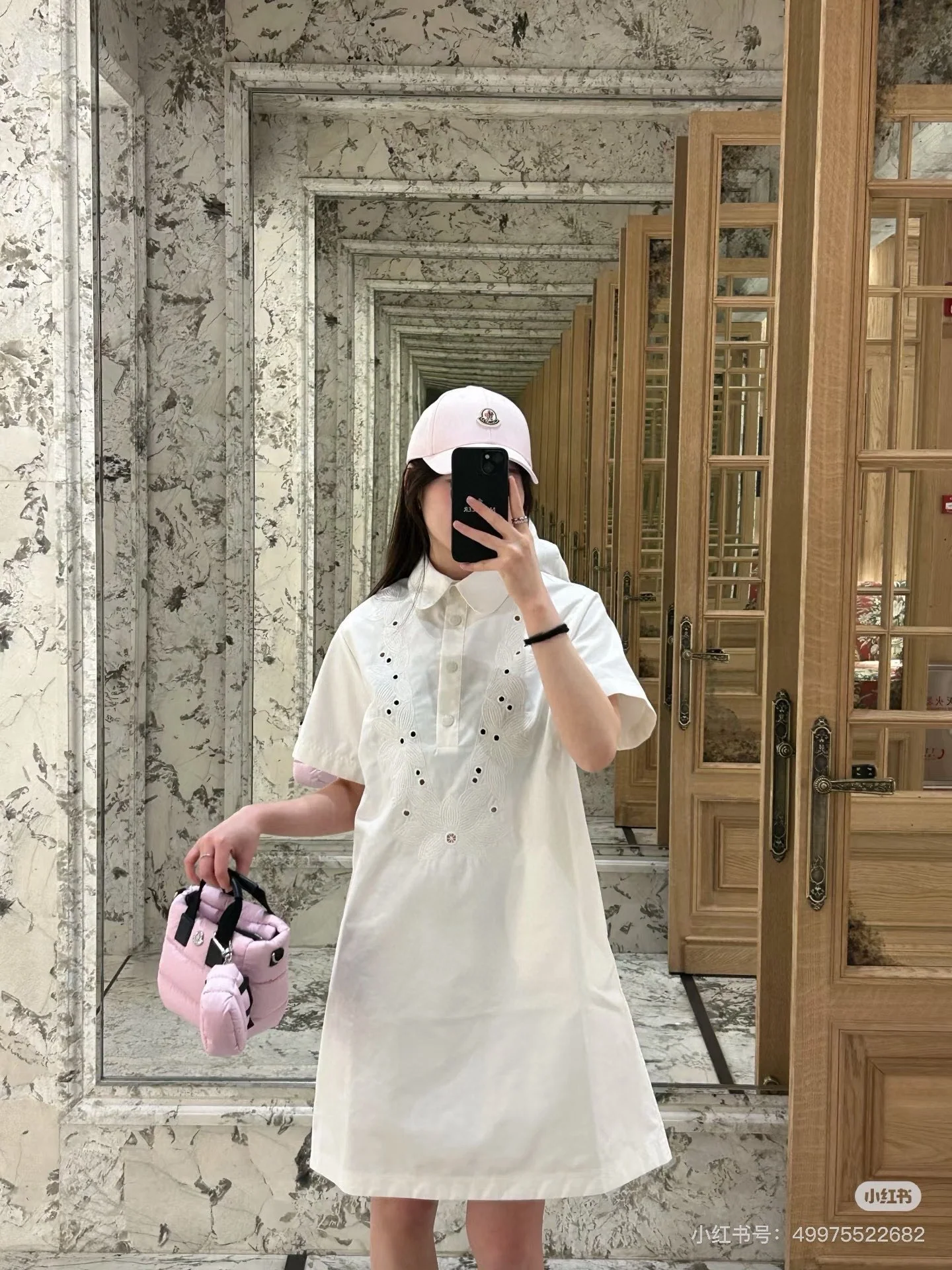 몽클레어 여성 린넨 카라 반팔 원피스 상세 이미지 1