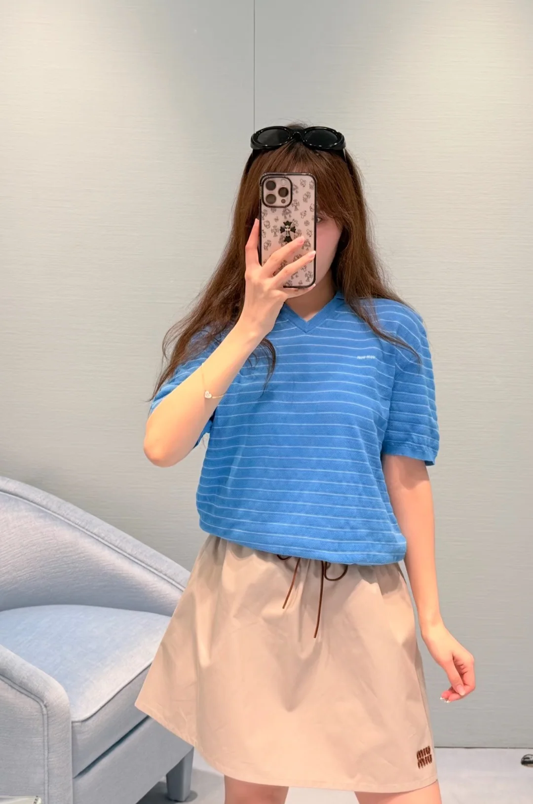 미우미우 베이지 나일론 여성 바지 상세 이미지 4
