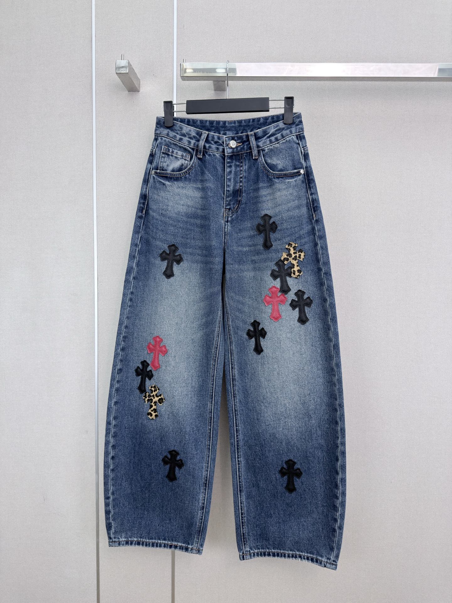 크롬하츠 레더 크로스 커브 블레이드 데님 와이드 팬츠 상세 이미지 2