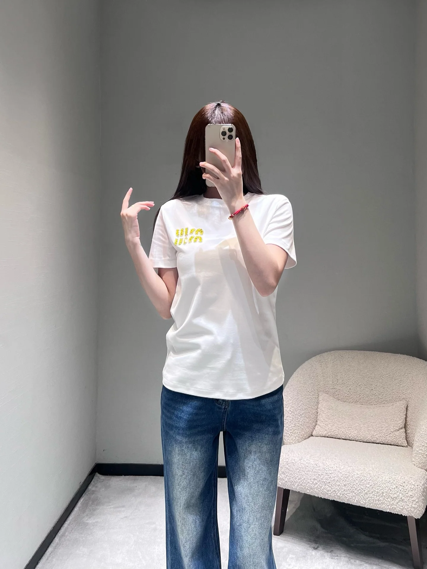 미우미우 레터 라인스톤 반팔 티셔츠 26 SS 상세 이미지 7
