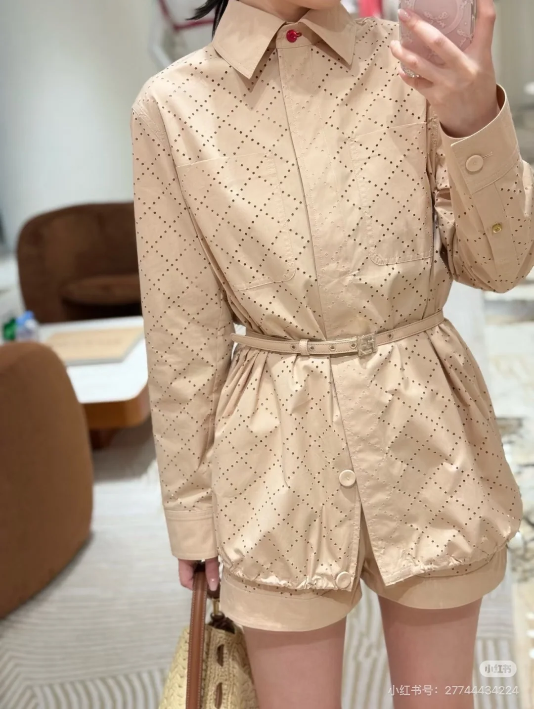 펜디 살구색 메시 다이아몬드 패턴 셔츠 재킷 상세 이미지 3