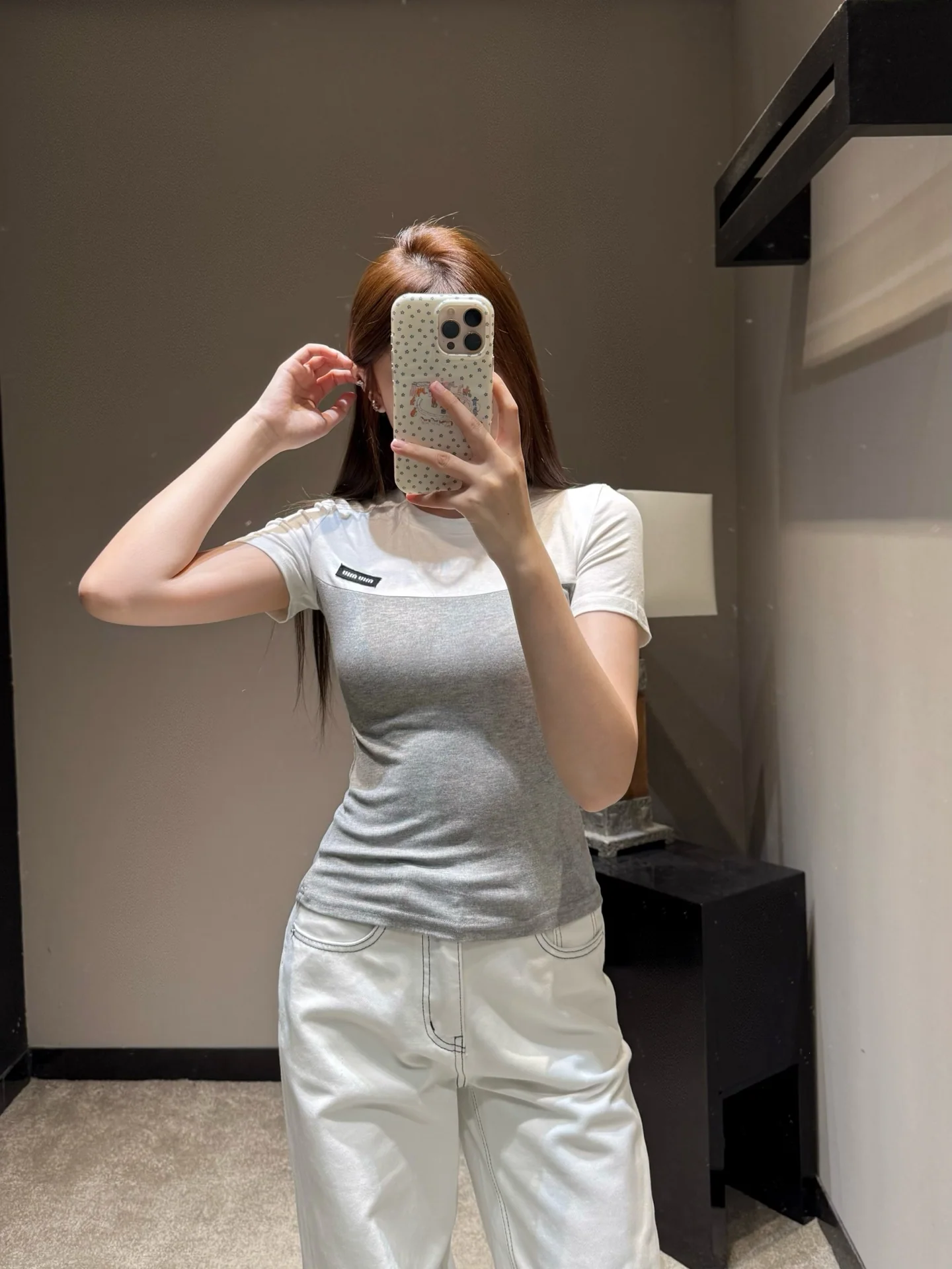 미우미우 컬러 블록 코튼 반팔 티셔츠 상세 이미지 3