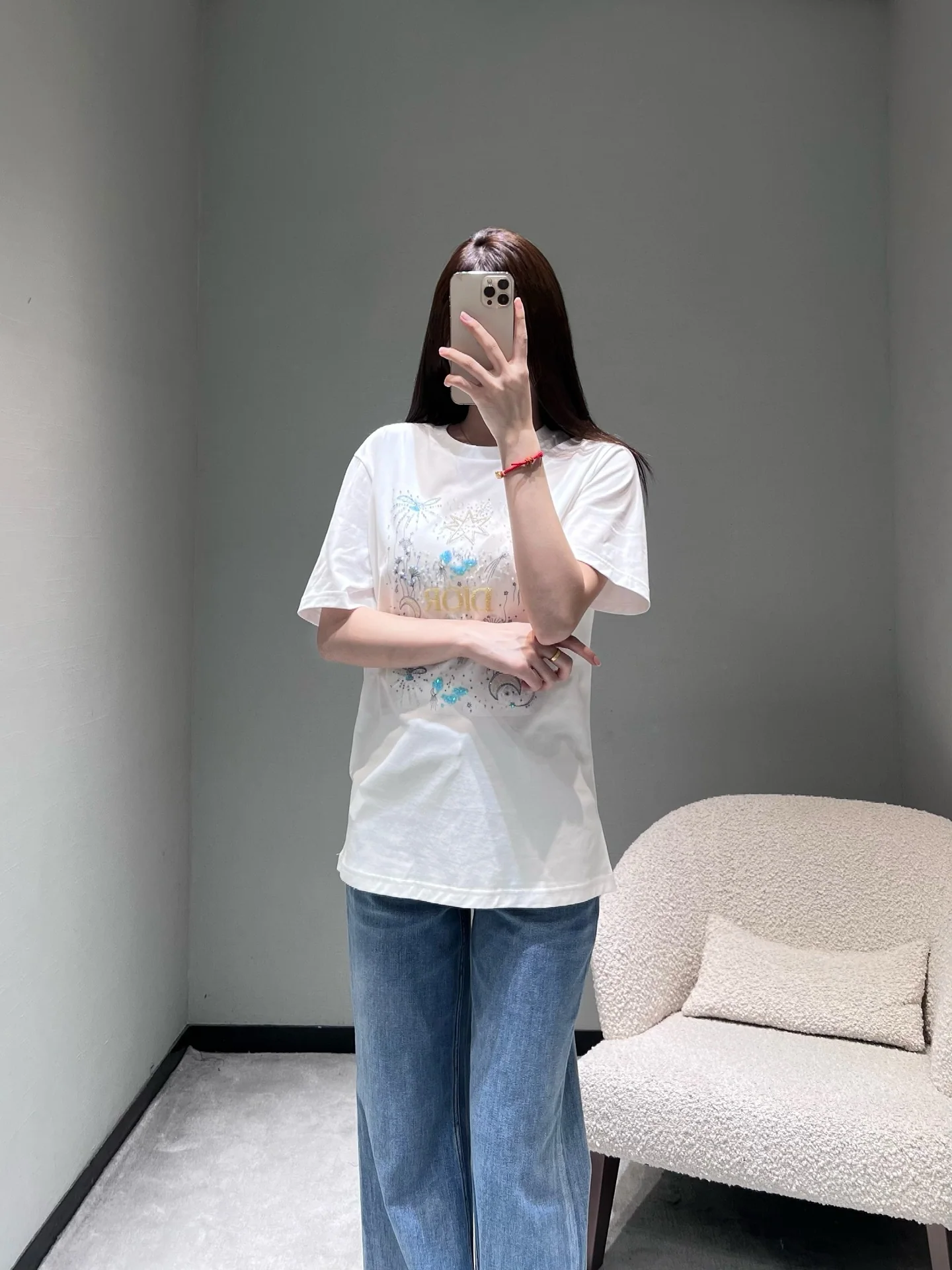 디올 별하늘 자수 여성 반팔 티셔츠 상세 이미지 3