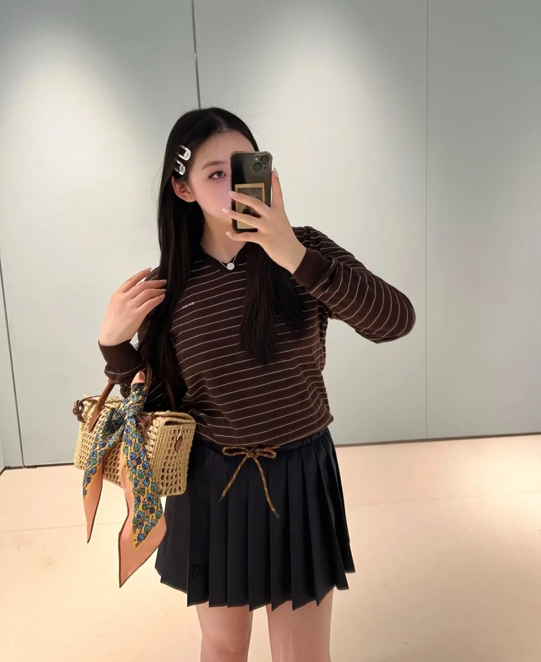 미우미우 스트라이프 폴로카라 코튼 니트 긴팔 상세 이미지 6