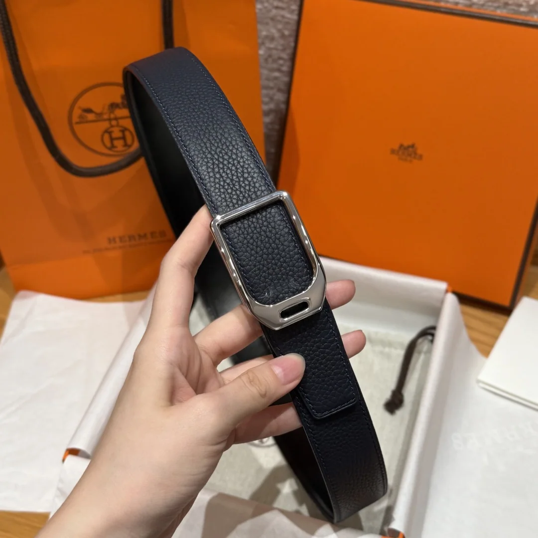 에르메스 조키 메탈 버클 양면 가죽 벨트 상세 이미지 4