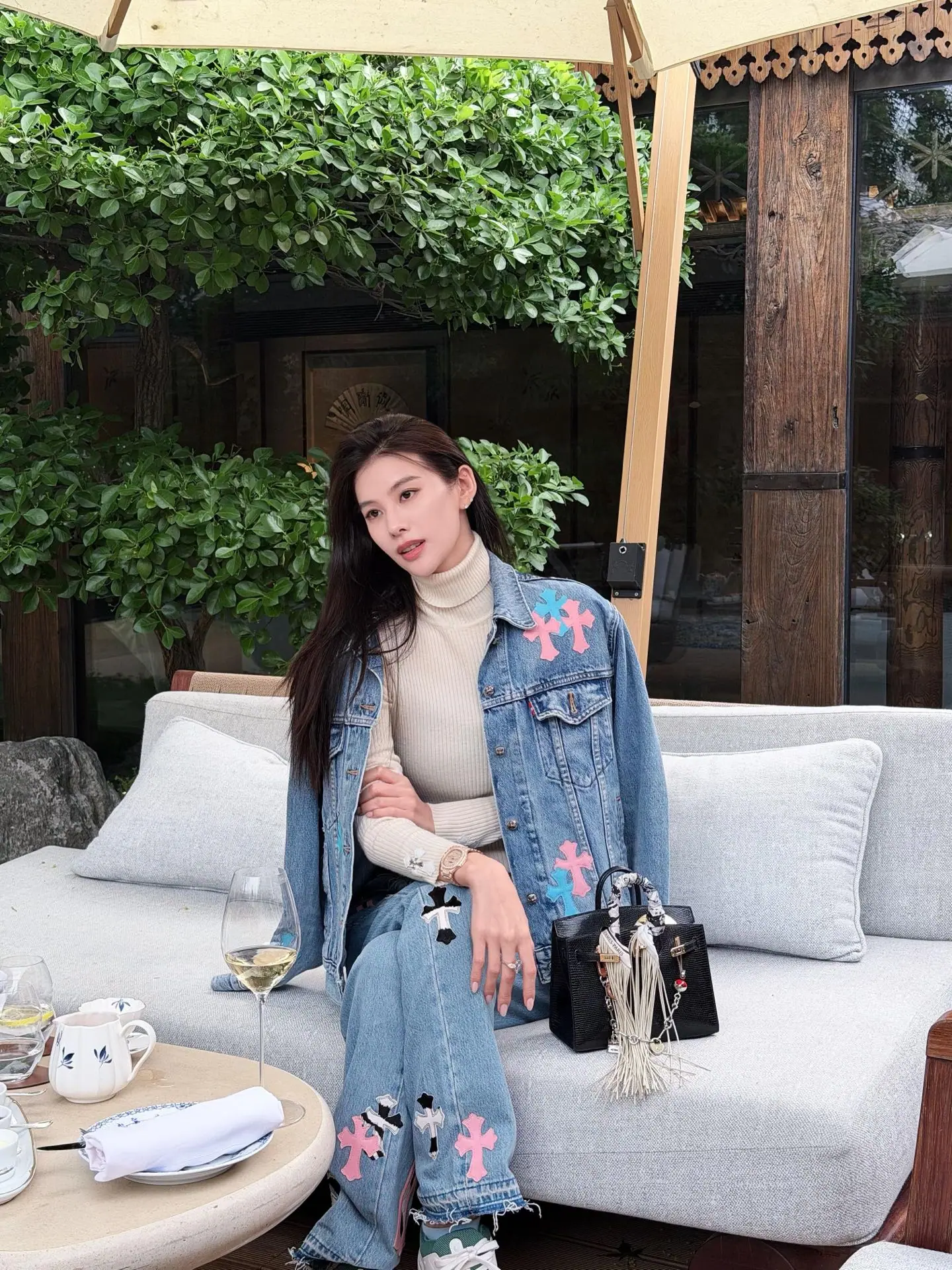 크롬하츠 크로스 패턴 실버 버클 가죽 데님 자켓 상세 이미지 10