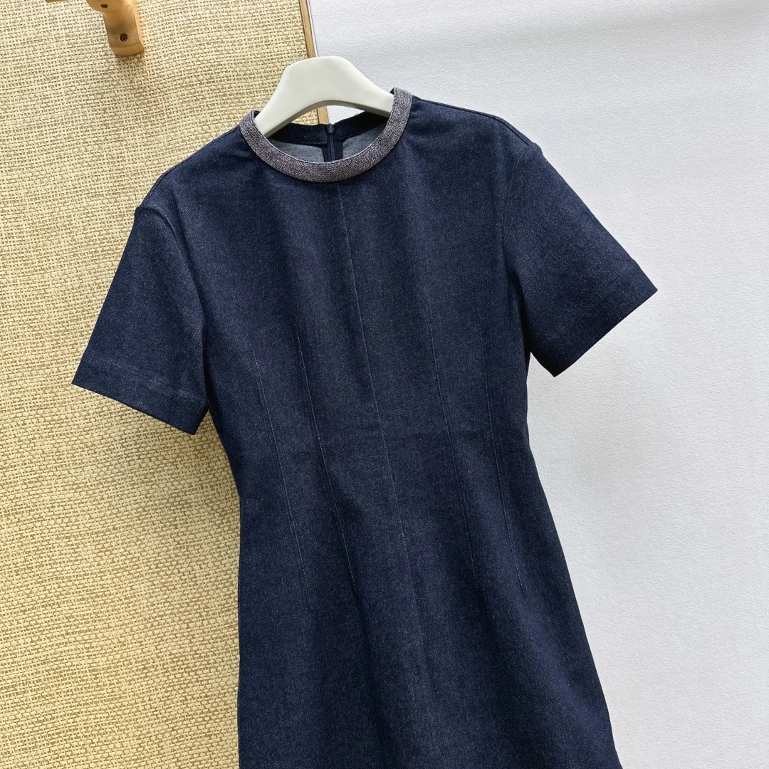 브루넬로쿠치넬리 블루 데님 A라인 미니 반팔 원피스 상세 이미지 3