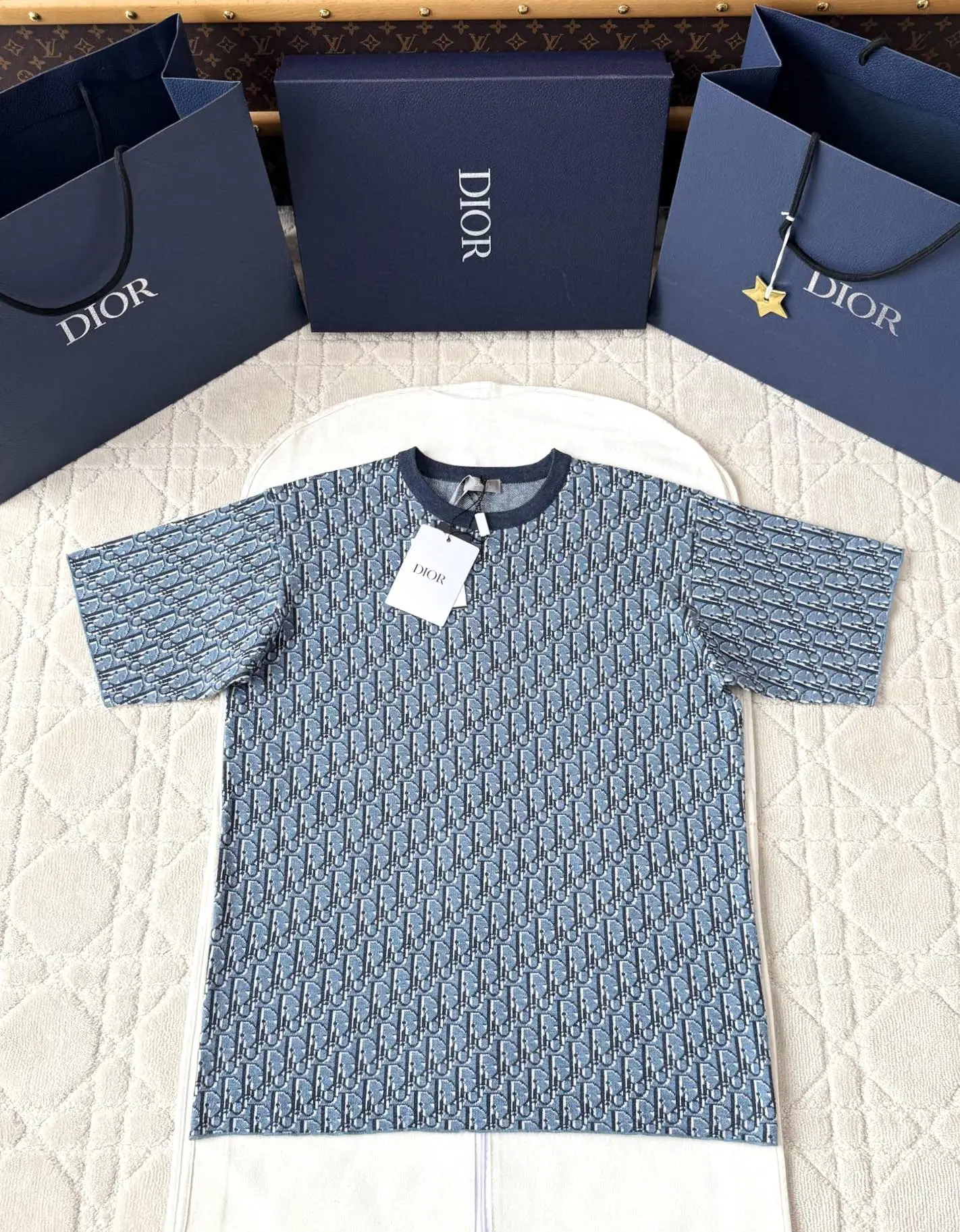디올 CD 블루 자카드 코튼 반팔 셔츠 상세 이미지 2
