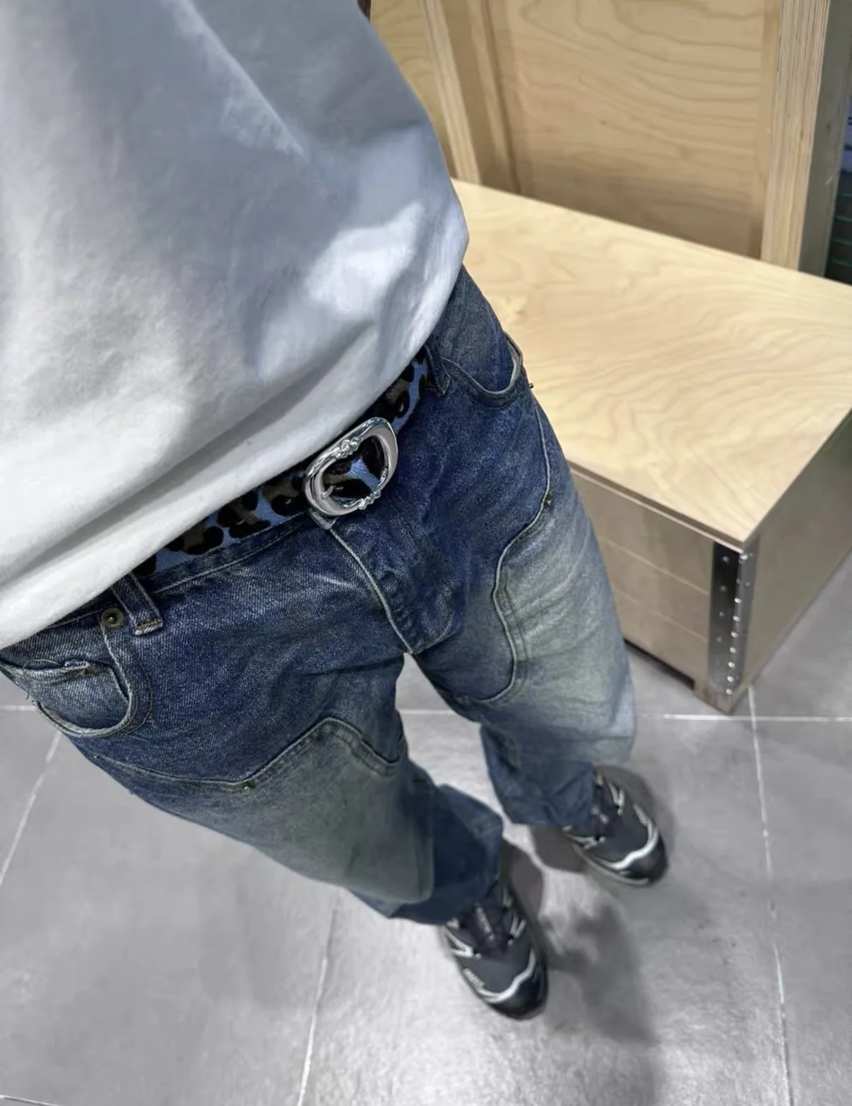 크롬하츠 은도금 별무늬 파란색 호피 벨트 상세 이미지 11