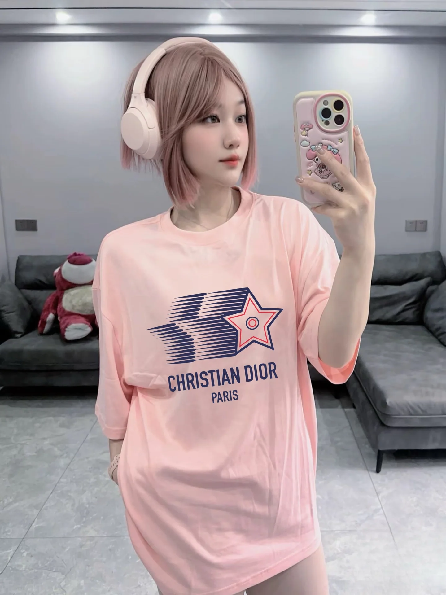 디올 오각성 무늬 반팔 티셔츠 상세 이미지 3