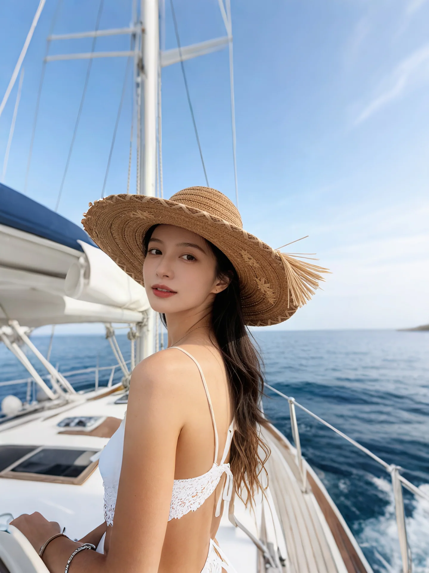 샤넬 손뜨개 자수 밀짚 모자 상세 이미지 1