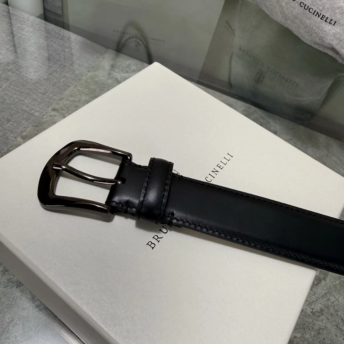브루넬로쿠치넬리 와이드 남성 가죽 벨트 상세 이미지 8