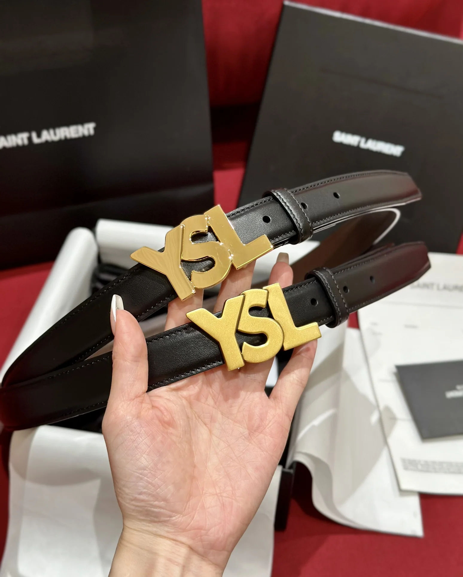생로랑 YSL 금속 버클 양면 송아지가죽 벨트 상세 이미지 6