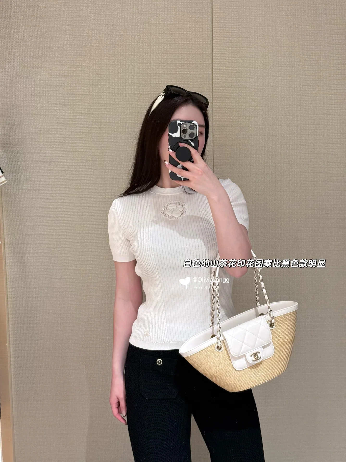 샤넬 까멜리아 자카드 슬림핏 반팔 니트 탑 5920 상세 이미지 2