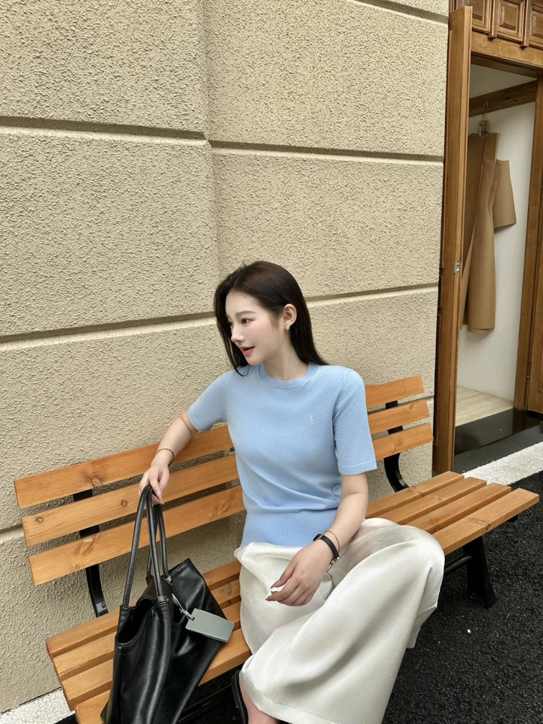 폴로 여성 포니 자수 코튼 반팔 니트 탑 상세 이미지 9