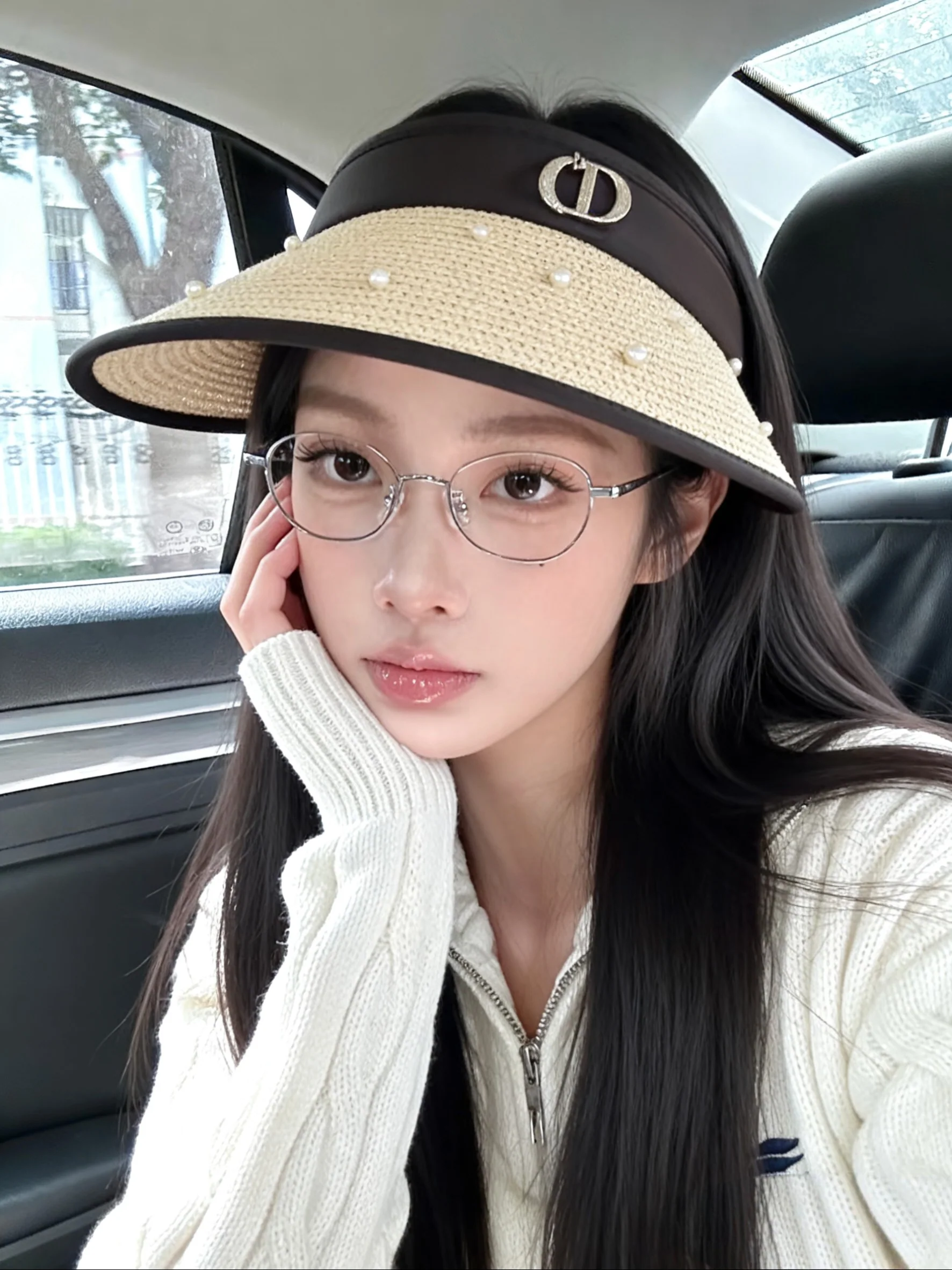 디올 진주 장식 선햇 모자 상세 이미지 3