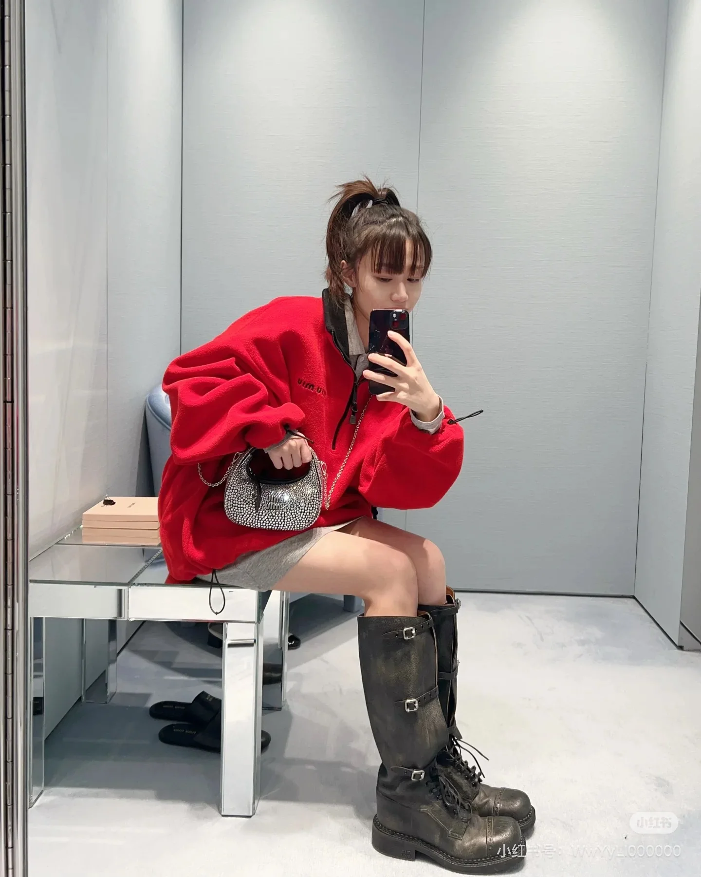 미우미우 플리스 후드 짚업 자켓 상세 이미지 5