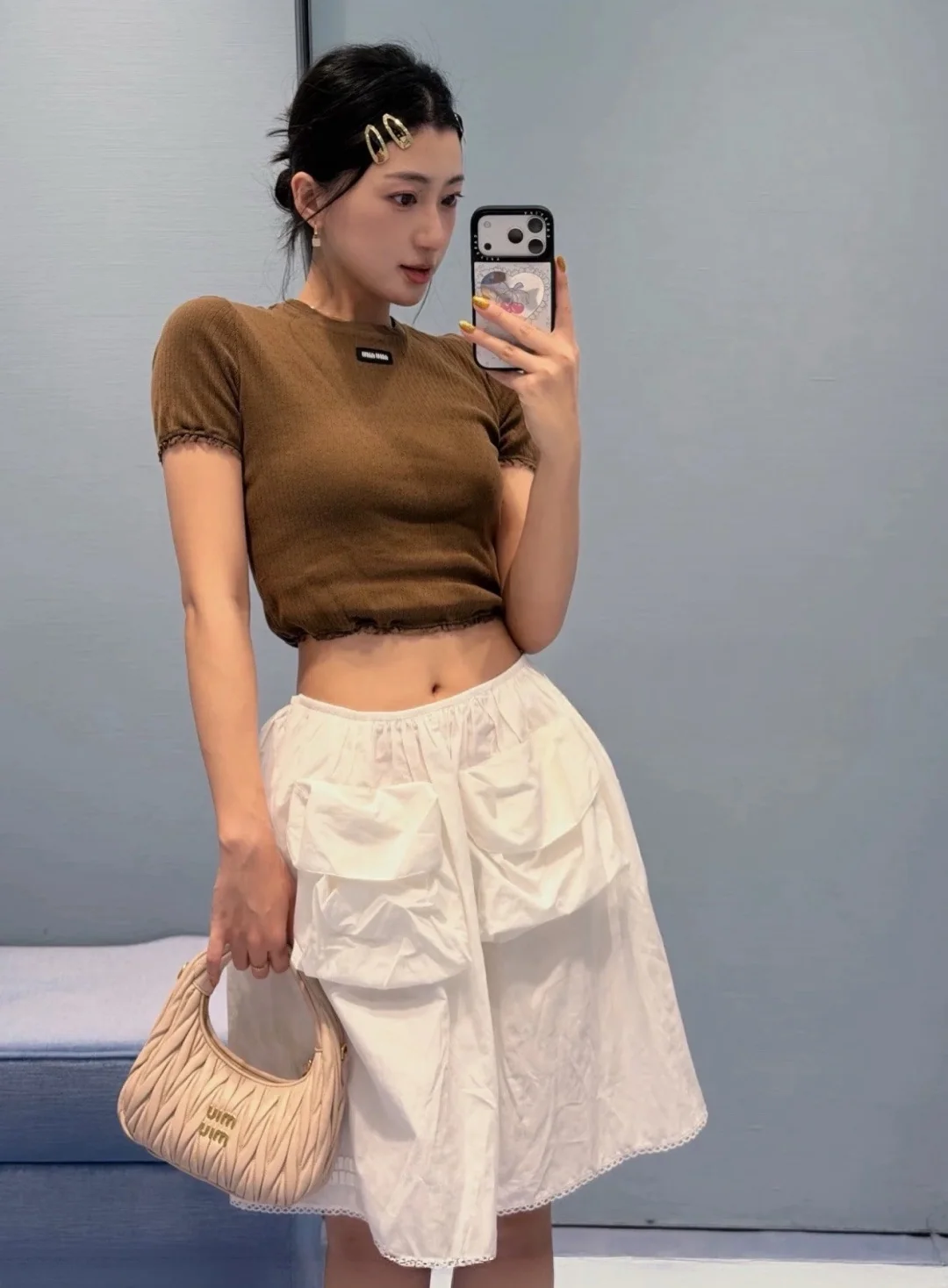 미우미우 레이스 트림 라운드넥 반팔 탑 상세 이미지 2