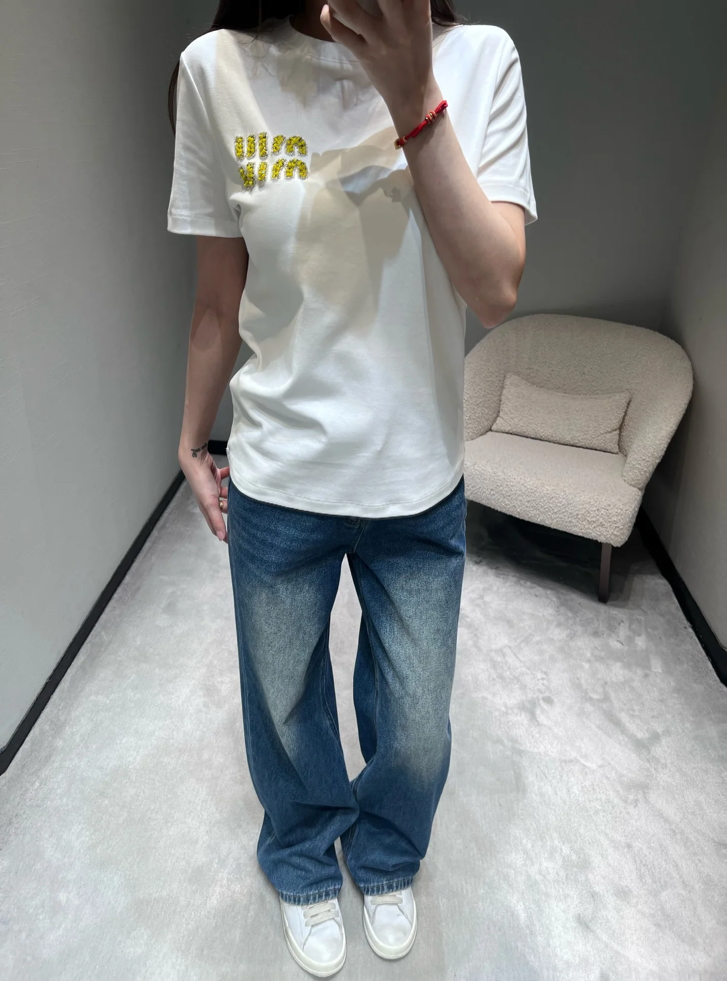 미우미우 레터 라인스톤 반팔 티셔츠 26 SS 상세 이미지 2