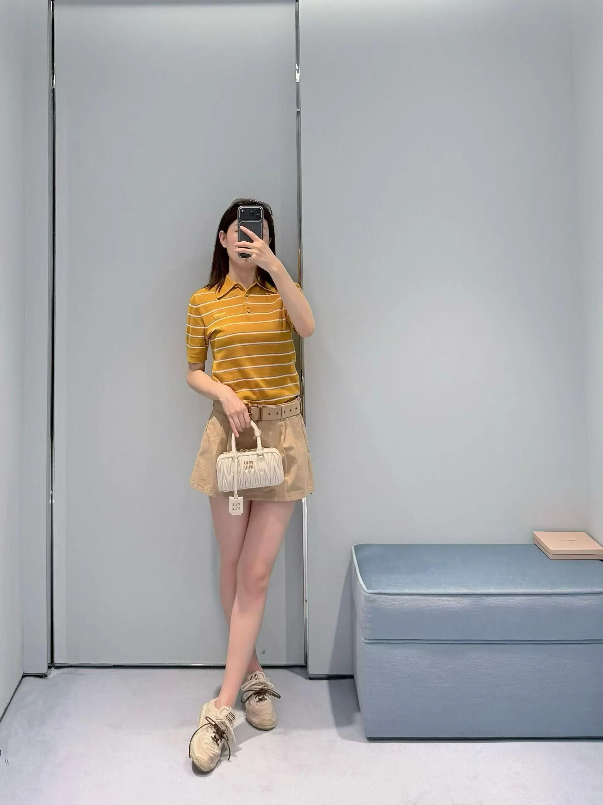 미우미우 컬러 블록 스트라이프 코튼 폴로 반팔 티셔츠 26 SS 상세 이미지 4